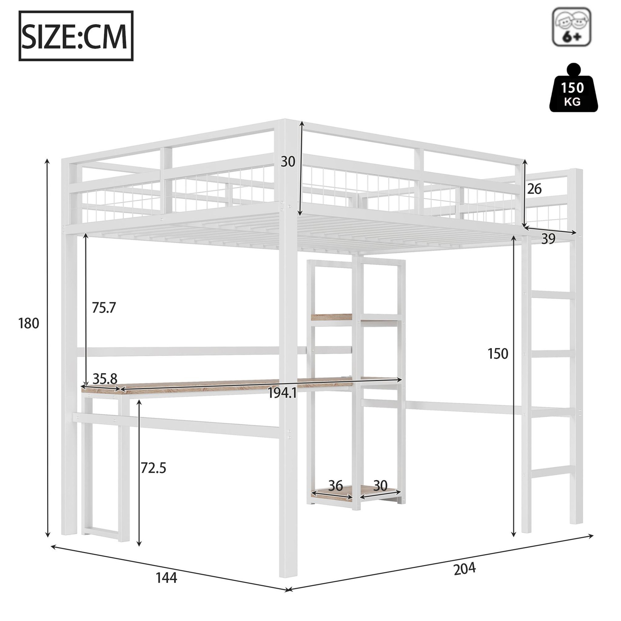 Voir la diapositive 3 : MERAX Lit mezzanine 140x200cm