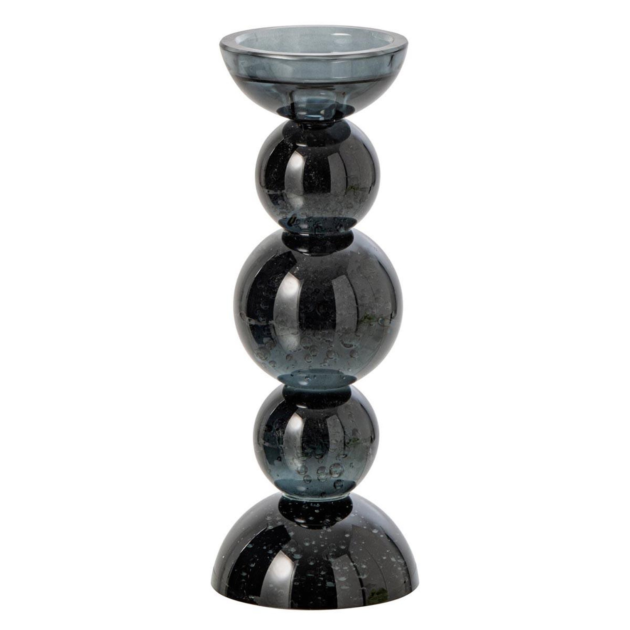 J-LINE Bougeoir Boules en Verre  Dimitri  27cm Bleu Pétrole