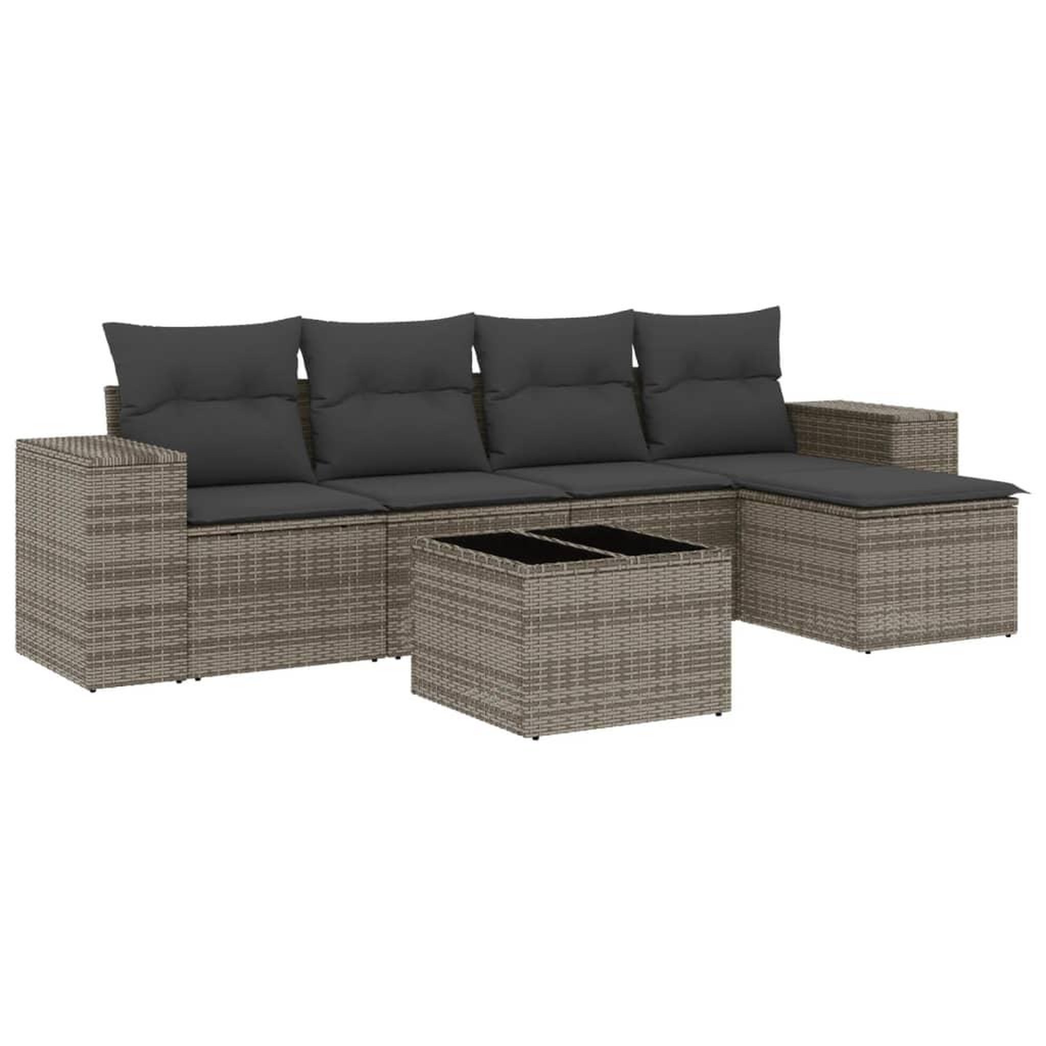 Voir la diapositive 2 : VIDAXL Salon de jardin 6 pcs avec coussins gris resine tressee
