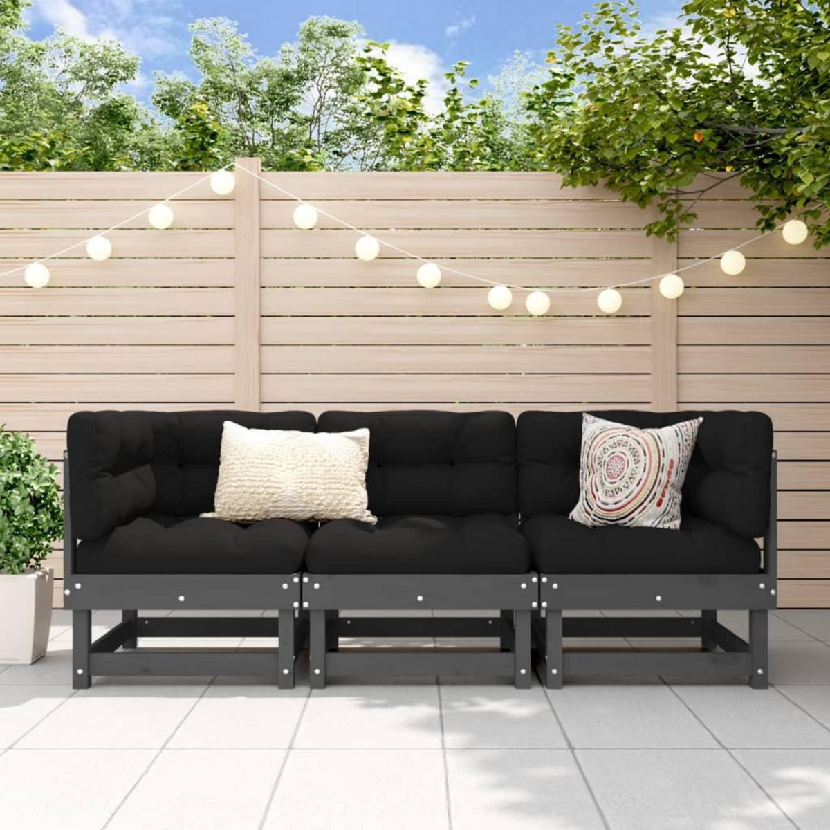 VIDAXL Salon de jardin 3 pcs gris bois massif de pin