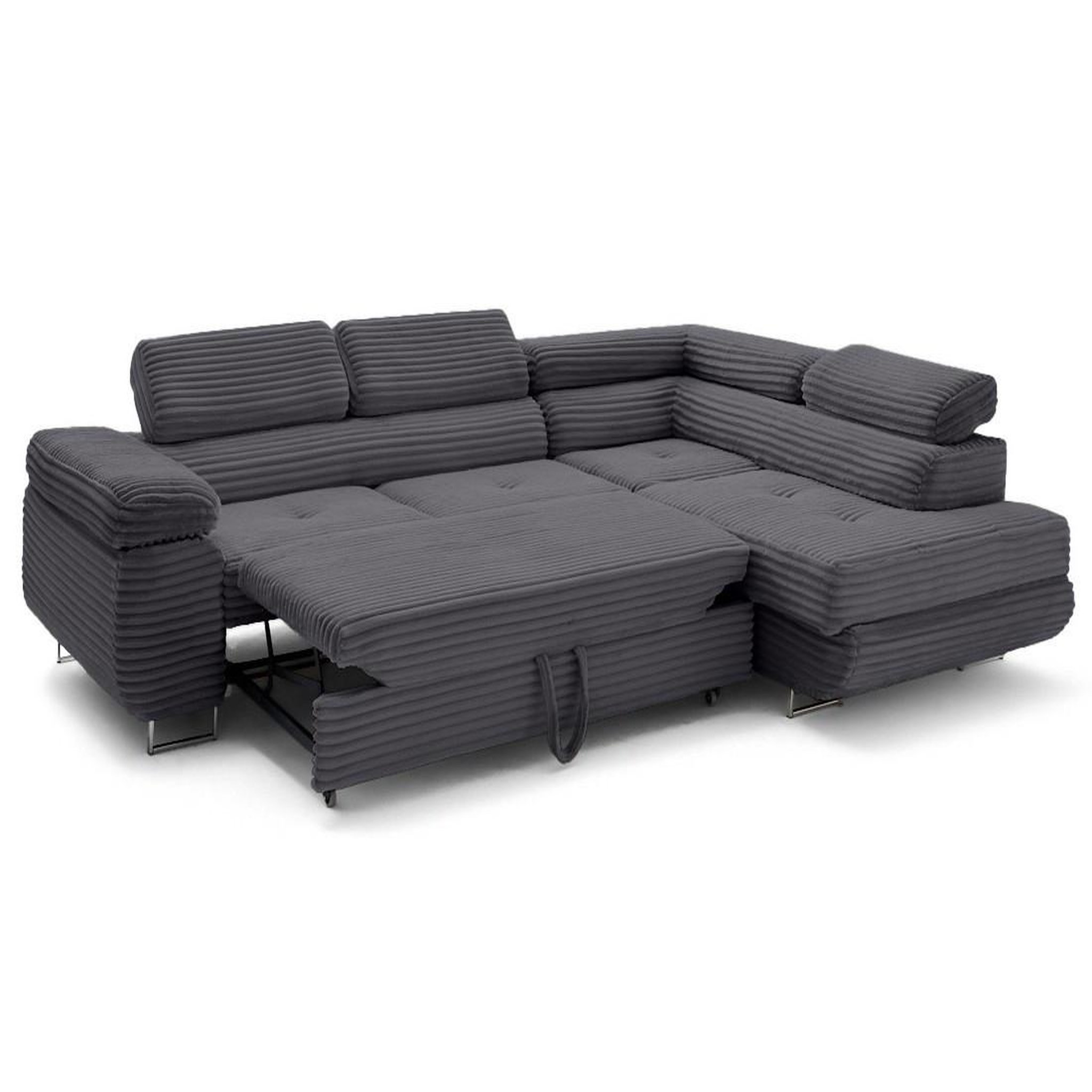 Voir la diapositive 5 : LISA DESIGN Zaria - canapé d'angle droit 5 places convertible avec coffre et têtières en velours côtelé grosses côtes