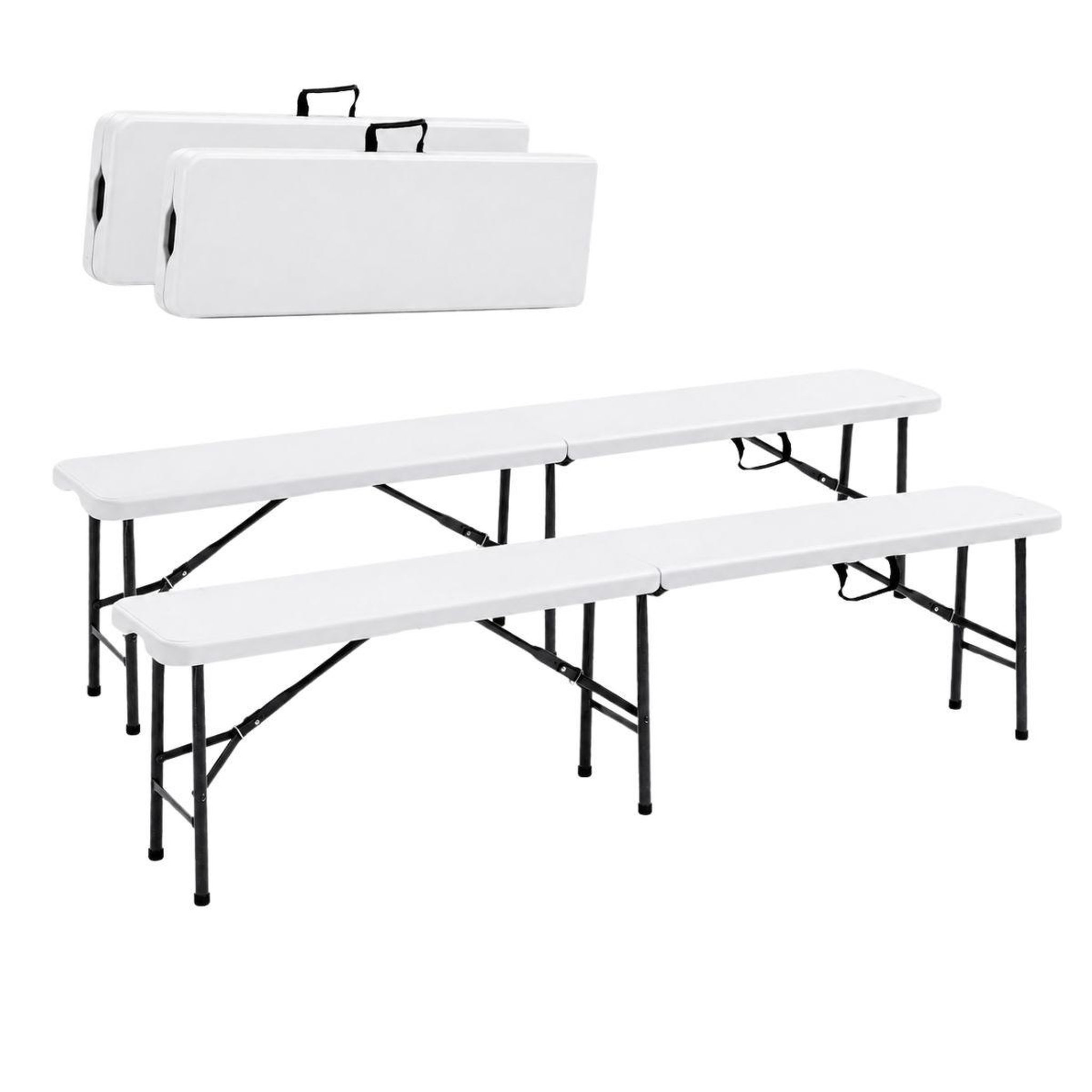 KZ GARDEN Lot de 2 bancs de jardin pliables blancs 180 x 28 x 43.5h cm banc exterieur interieur camping réception kz garden