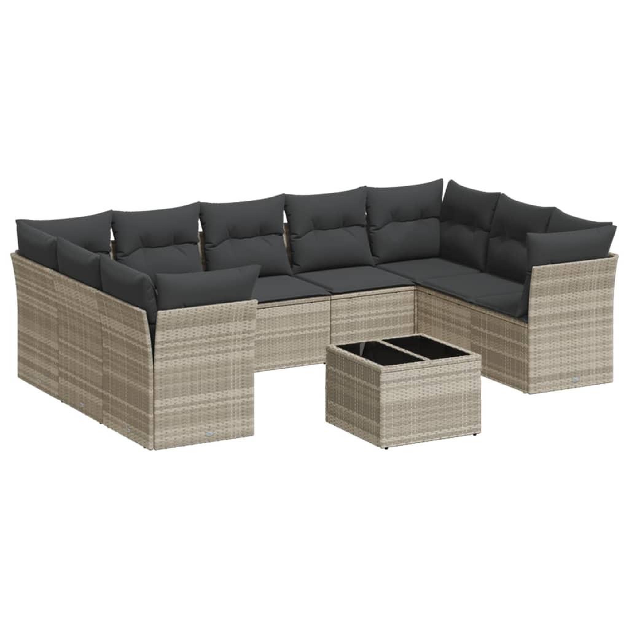 Voir la diapositive 2 : VIDAXL Salon de jardin avec coussins 10 pcs gris clair resine tressee
