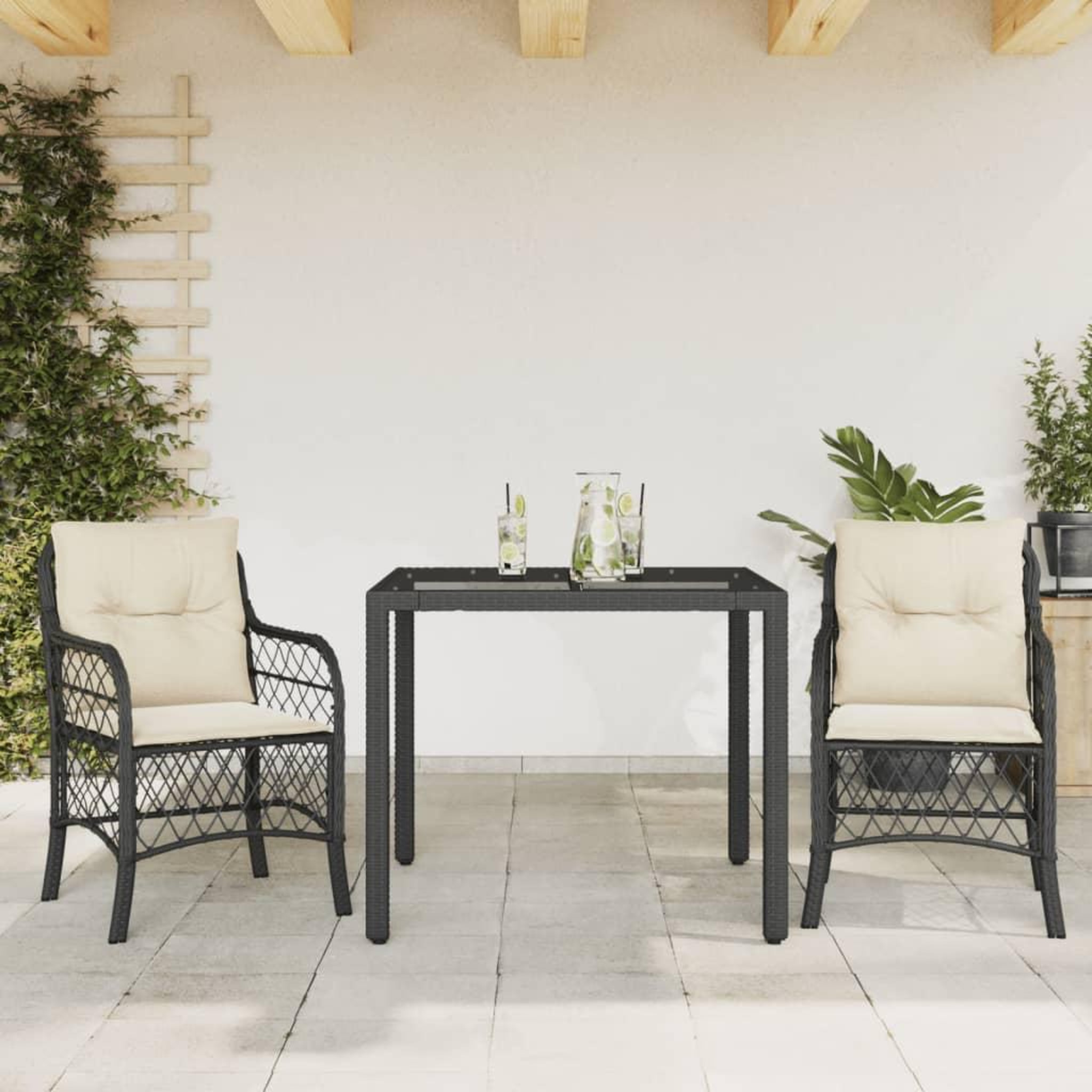 VIDAXL Ensemble de bistro 3 pcs avec coussins noir resine tressee