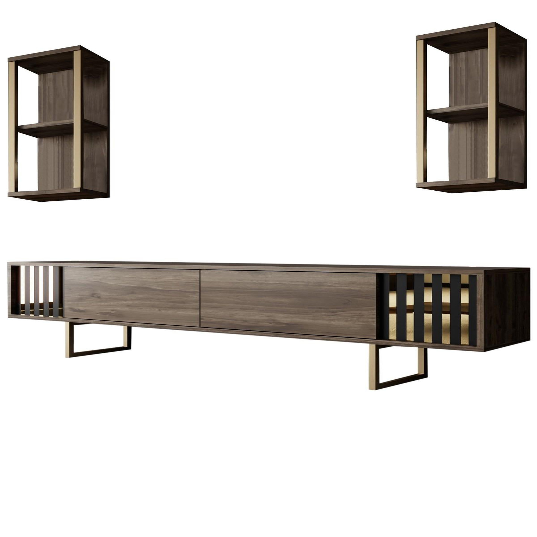 Habitat et Jardin Meuble tv en bois  gold line  - 180 x 30 x 48 cm - noyernoir
