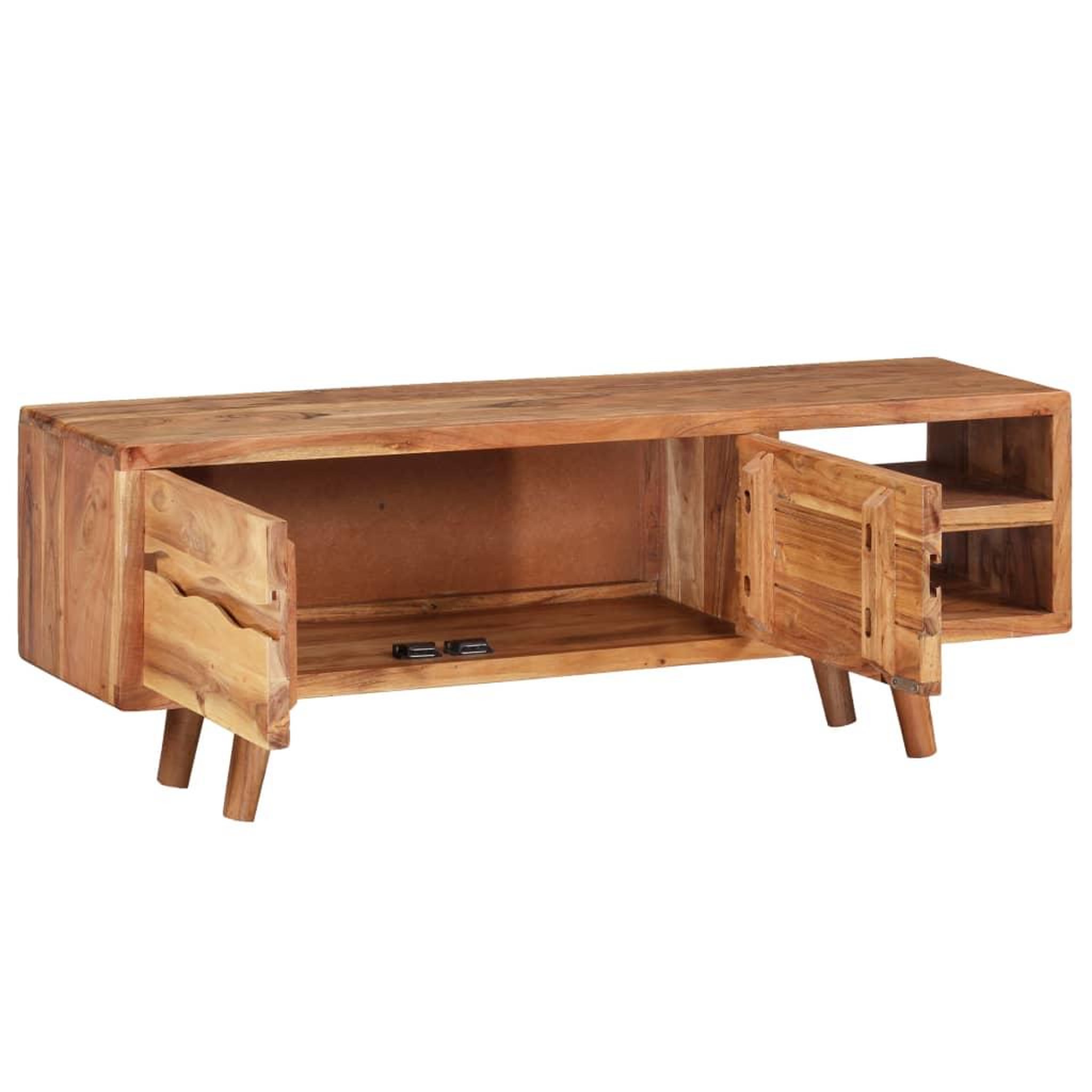 Voir la diapositive 3 : VIDAXL Meuble TV Bois d'acacia avec portes sculptees 117 x 30 x 40 cm