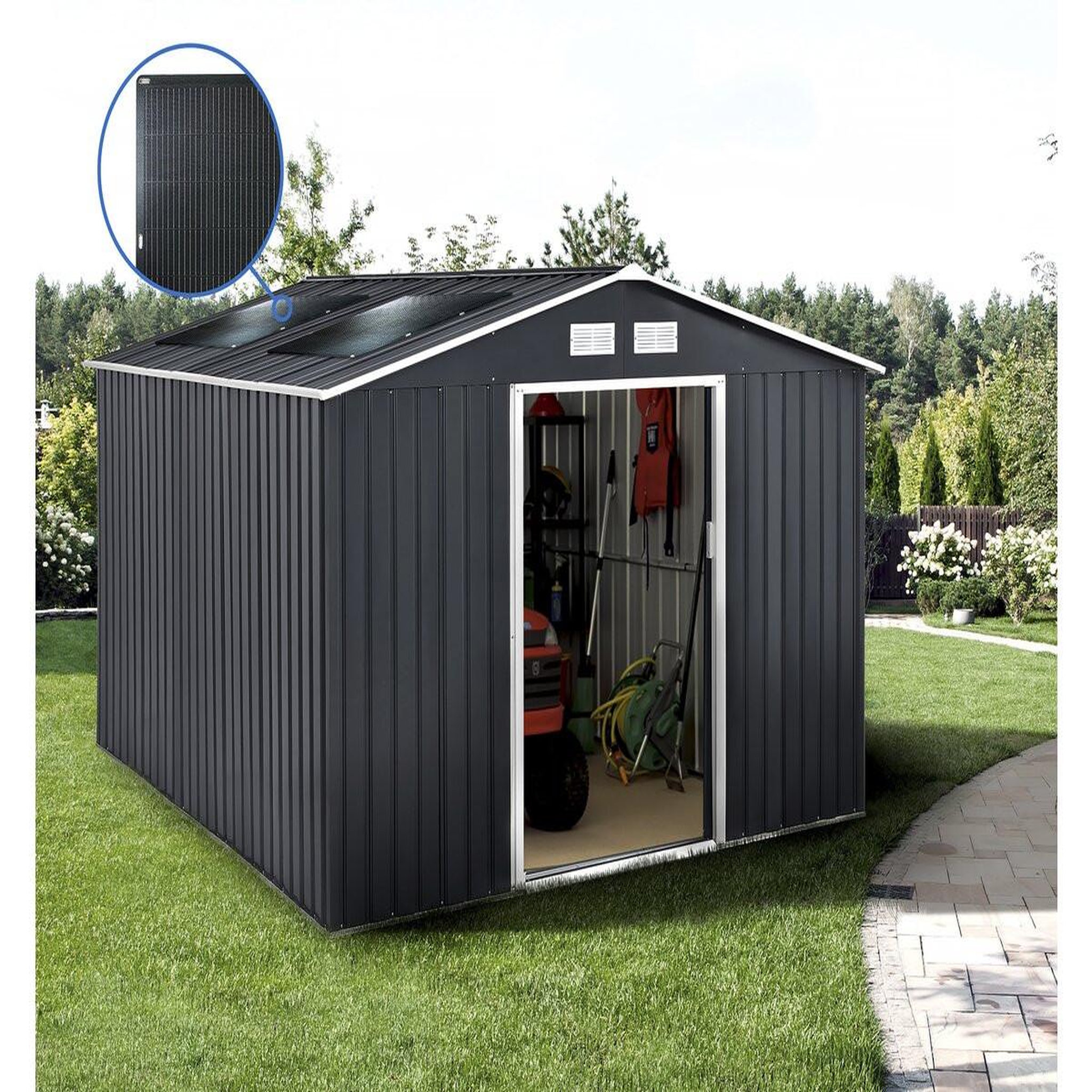 Voir la diapositive 2 : Habitat et Jardin Abri de jardin métal -  vegas  - 12.98 m² avec panneaux solaires - gris