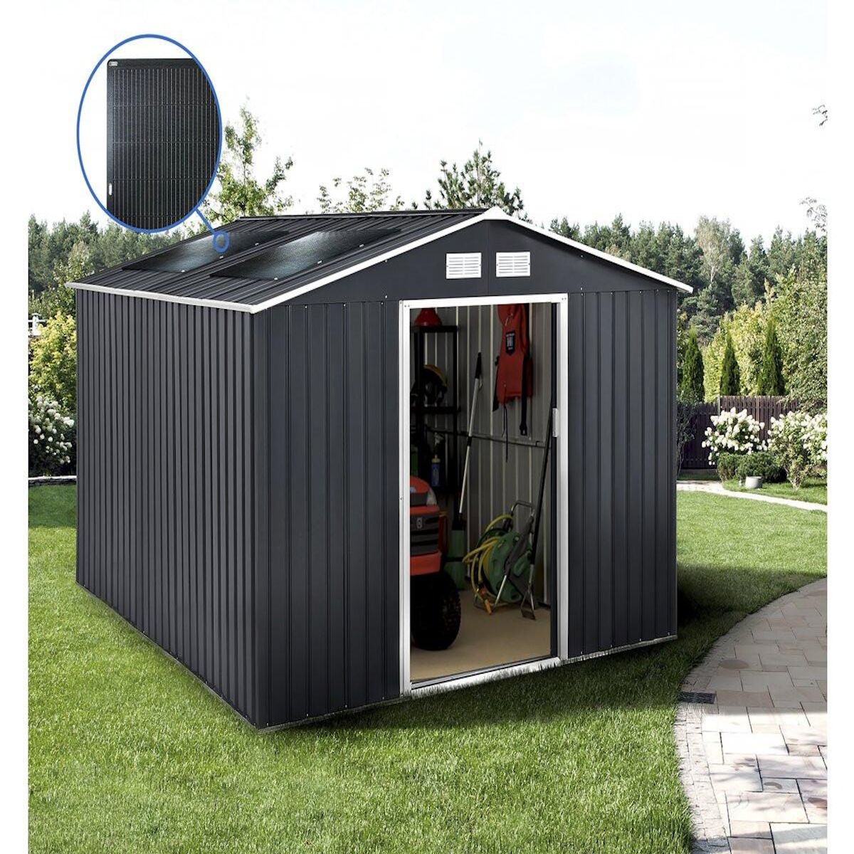 Habitat et Jardin Abri de jardin métal -  Vegas  - 12.98 m² avec panneaux solaires - Gris