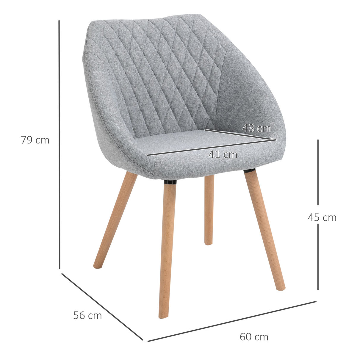 HOMCOM Chaises de visiteur design scandinave - lot de 2 chaises - pieds effilés bois hêtre - assise dossier accoudoirs ergonomiques lin gris