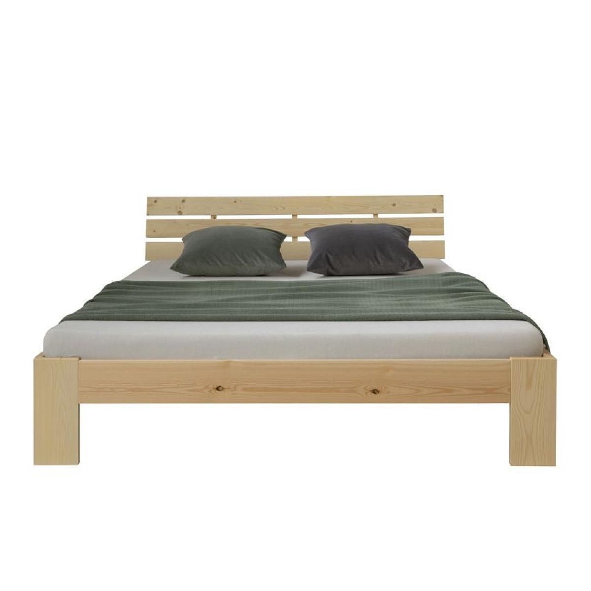 HomeStyle4U Lit double 140x200 marron matelas et sommier à lattes