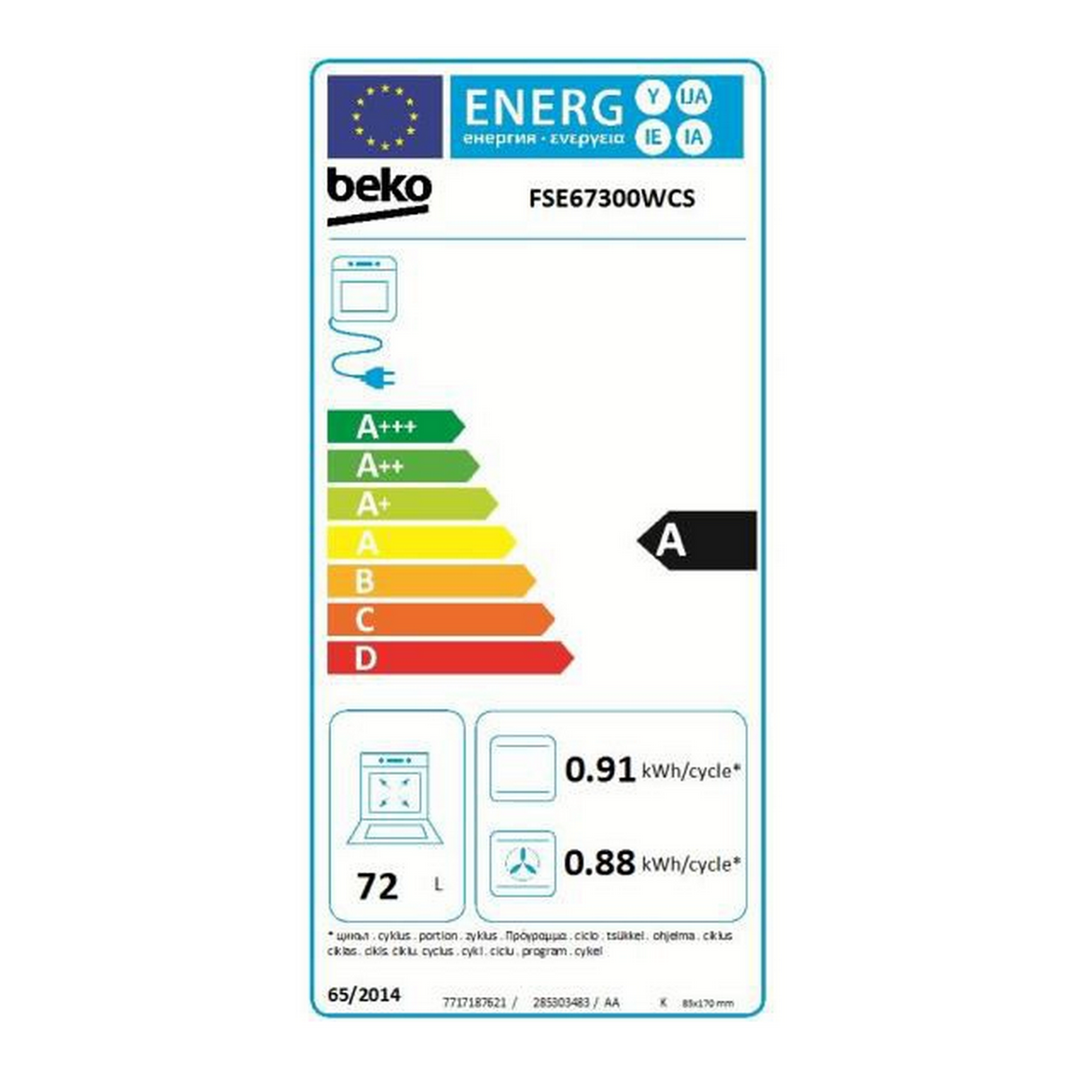 Beko Cuisinière vitrocéramique 72l 4 feux blanc - fse67300wcs