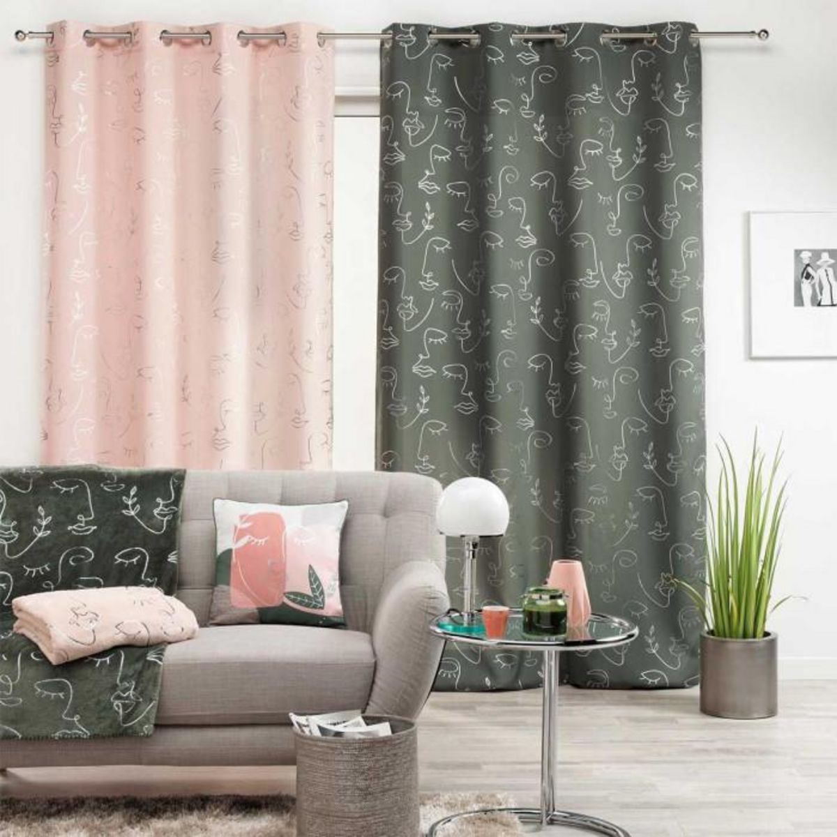 Paris Prix Rideau à Œillets  Arty Line  140x260cm Rose & Argent