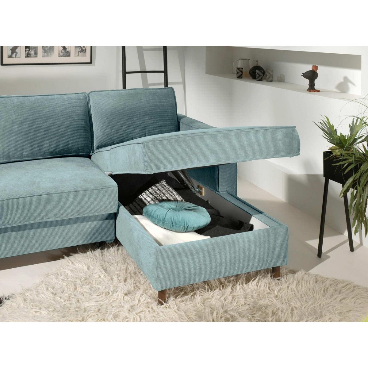 LISA DESIGN Jake - canapé d'angle droit - convertible avec coffre - 4 places - en velours côtelé