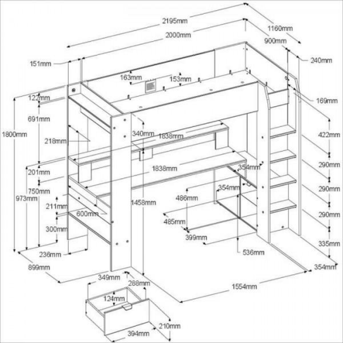 PARISOT Lit mezzanine combiné enfant LED Gamer ONLINE - 90 x 200 cm - Noir mat - Sommier inclus - PARISOT