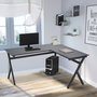 Voir la diapositive 2 : HOMCOM Bureau d'angle informatique design contemporain 155L x 130l x 76H cm MDF acier noir