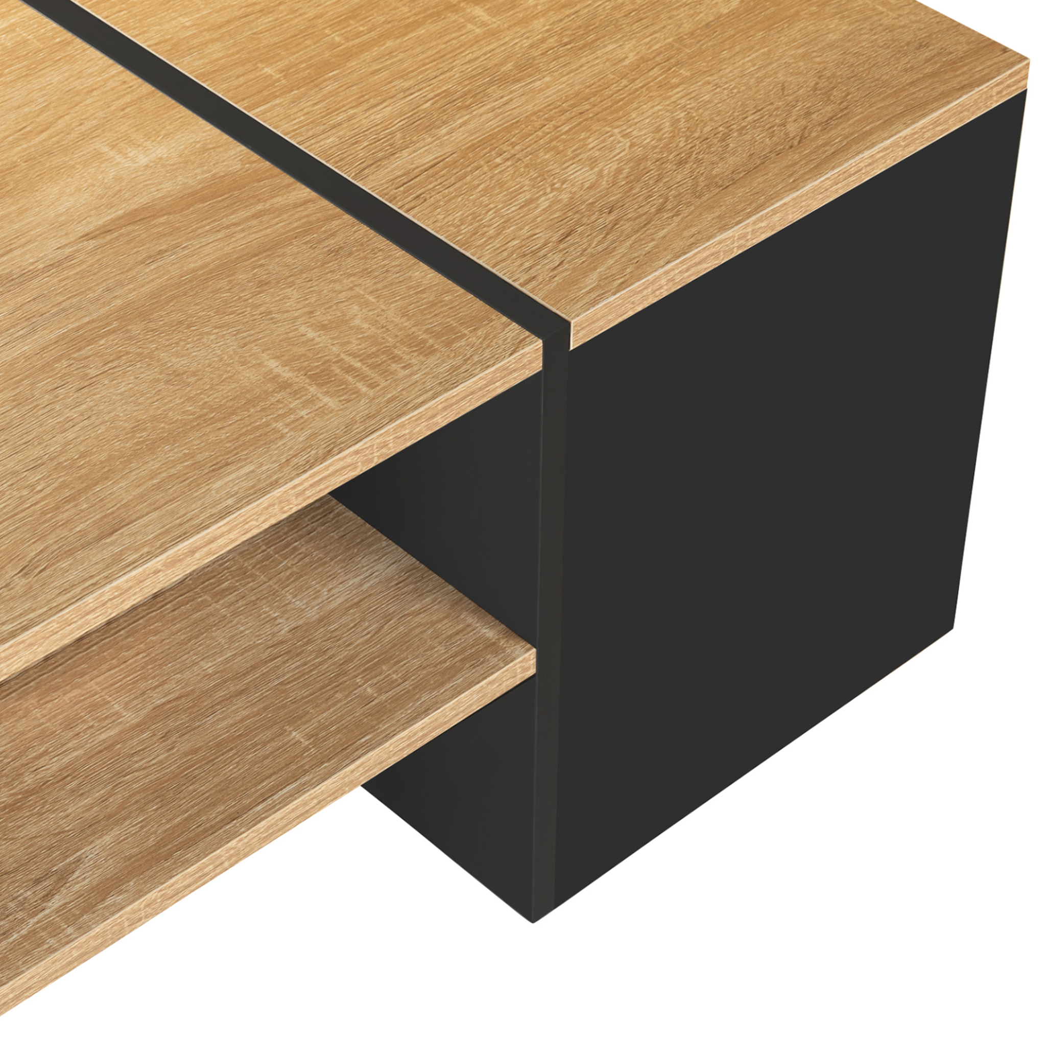 Voir la diapositive 5 : ID MARKET Table basse bar contemporaine rectangulaire izia avec coffre noir et plateaux bois