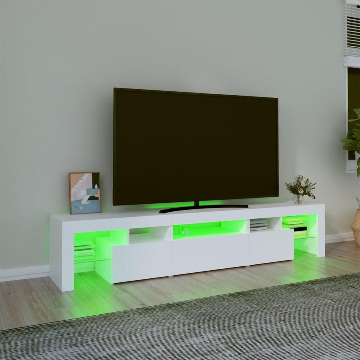 VIDAXL Meuble TV avec lumieres LED Blanc 200x36,5x40 cm