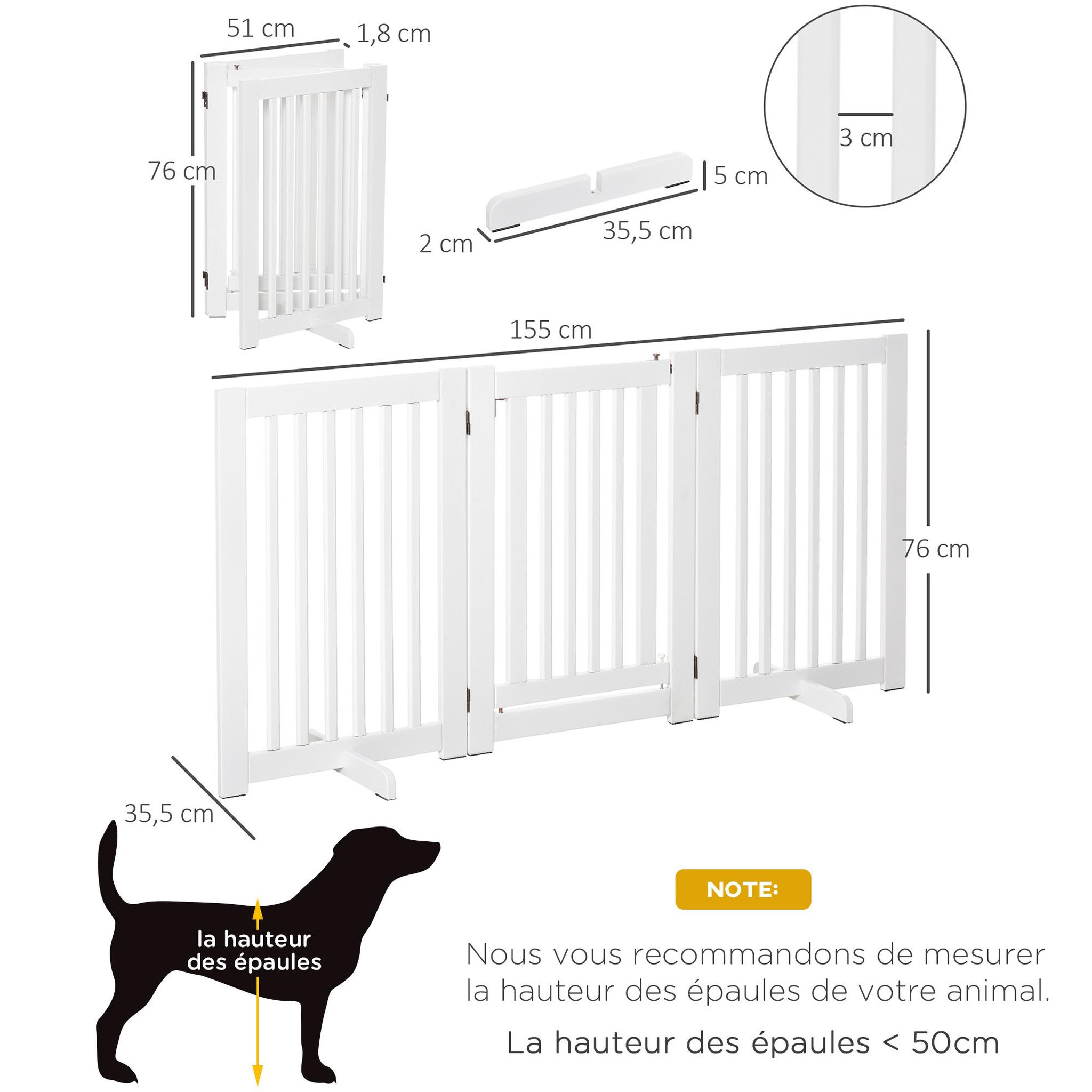 Voir la diapositive 3 : PAWHUT Barrière modulable pliable barrière de sécurité avec porte verrouillable intégrée dim. 155l x 35l x 76h cm mdf blanc
