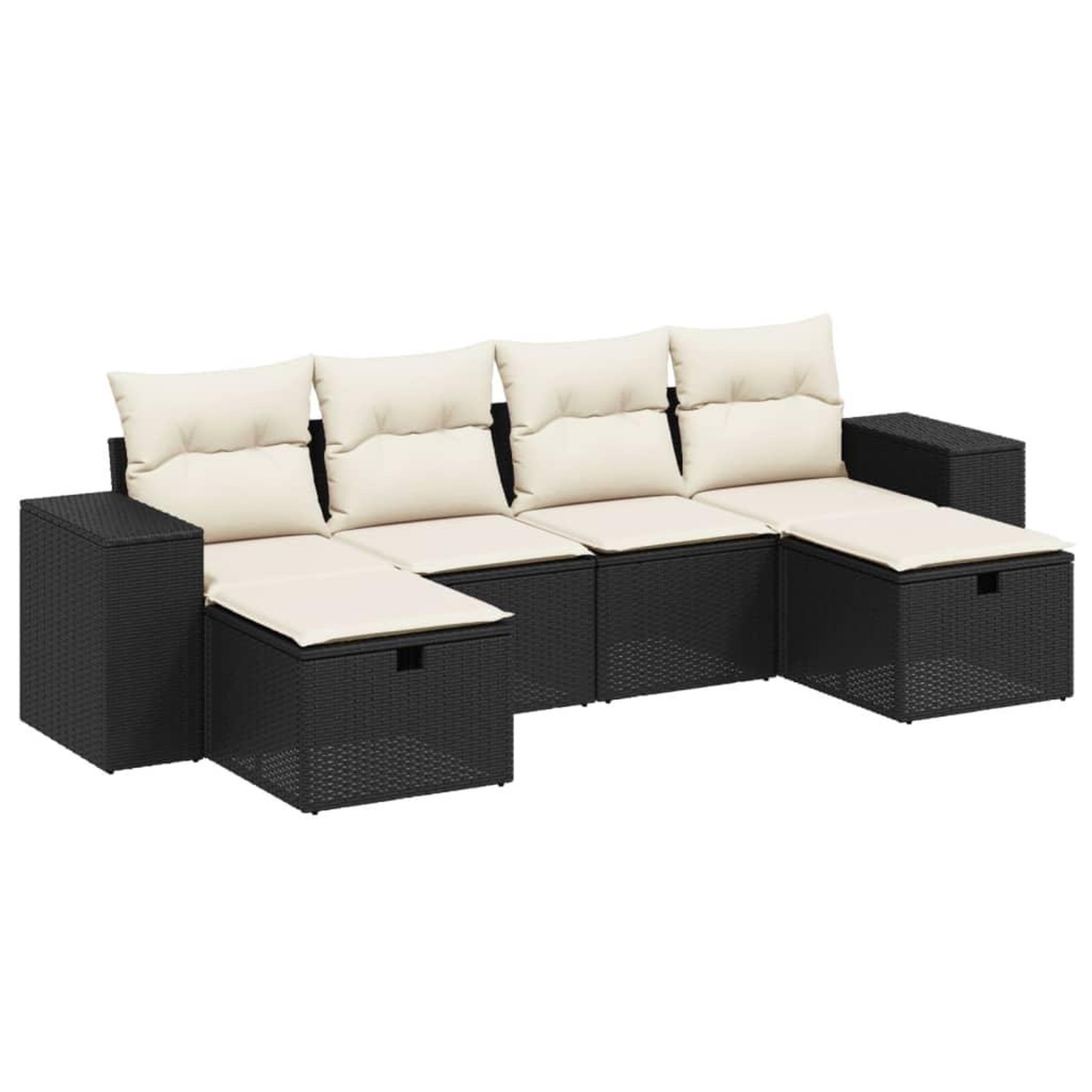 Voir la diapositive 2 : VIDAXL Salon de jardin 6 pcs avec coussins noir resine tressee