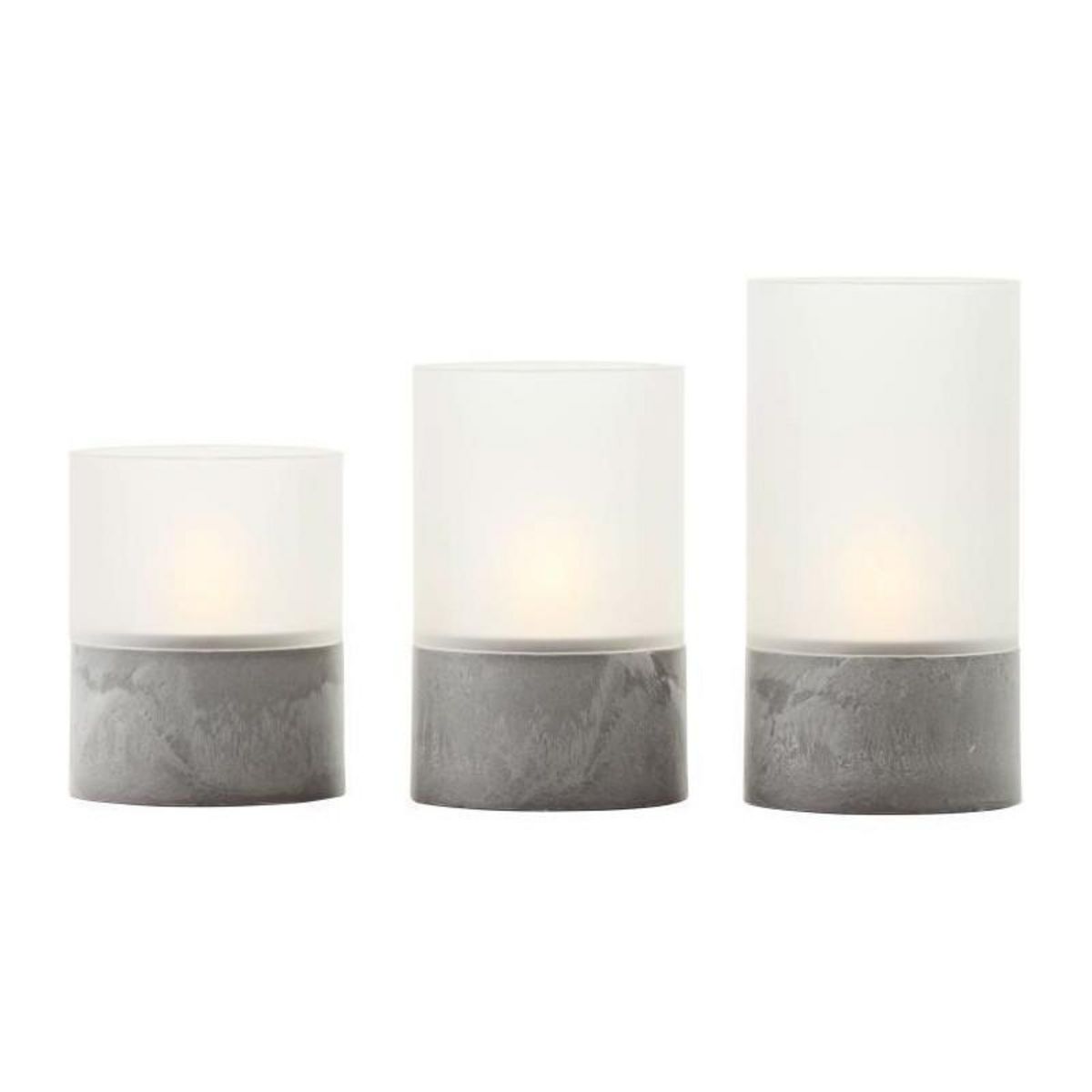 BRILLIANT Lot 3 Lampes a poser LED BOUGIE BRILLIANT - 2500K - Plastique et verre - Gris et blanc mat