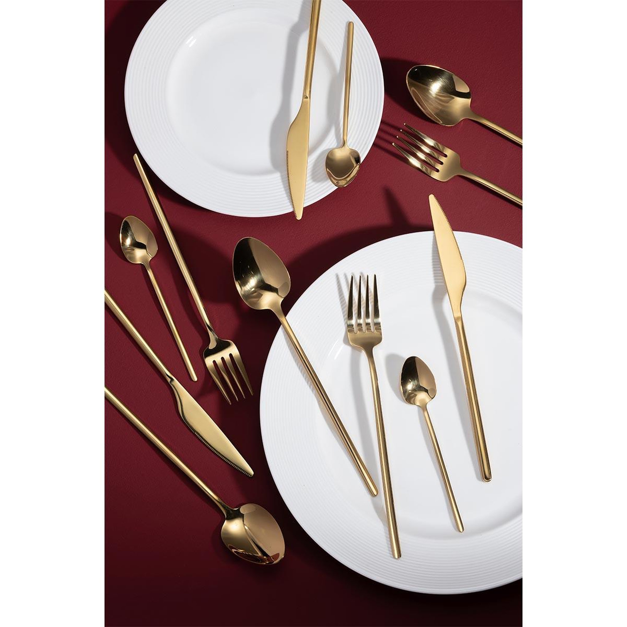 Voir la diapositive 4 : J-LINE Ménagère 24 pièces en inox  irvin brillant  27cm or