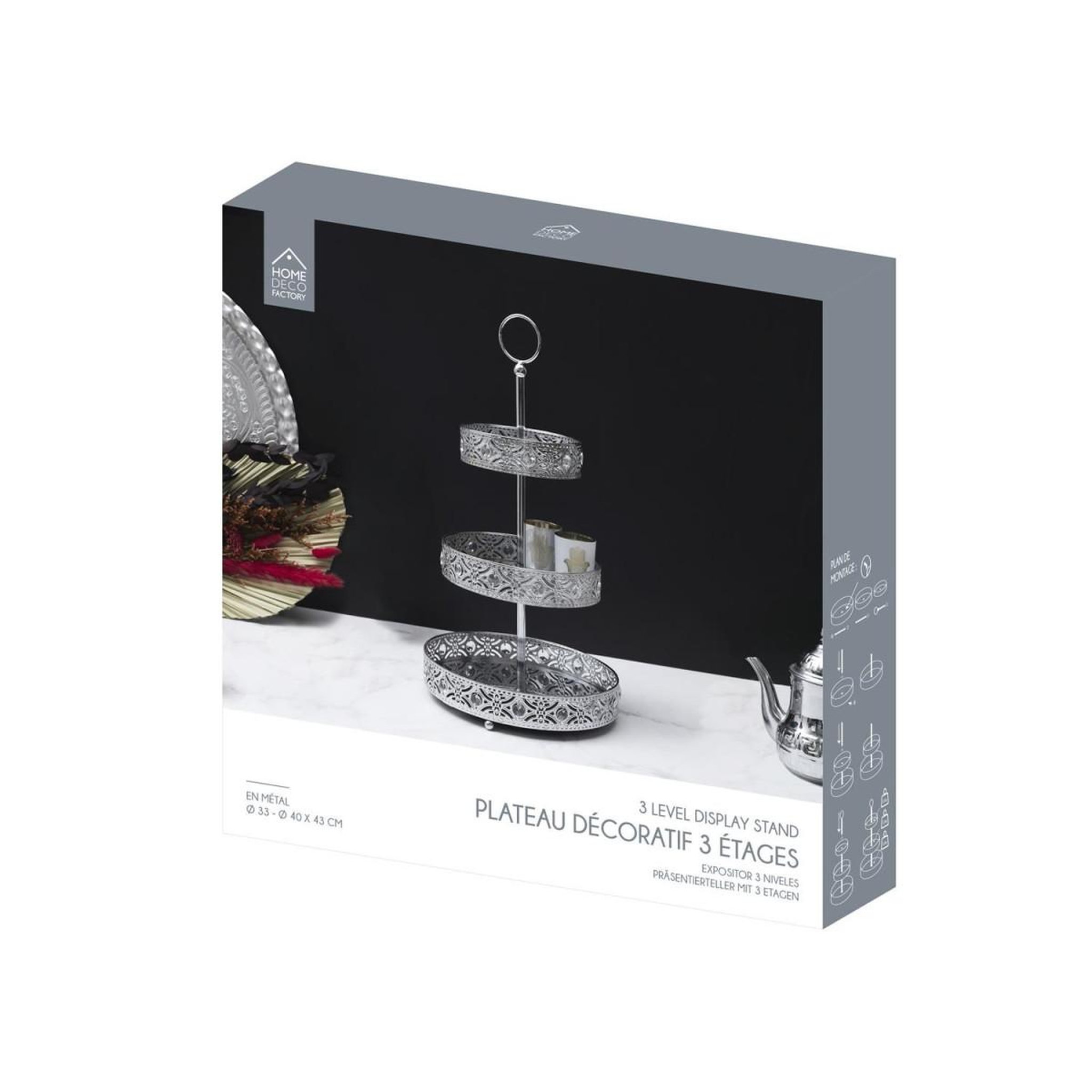 Voir la diapositive 3 : The Home Deco Factory Plateau de Présentation  3 niveaux  46cm Argent