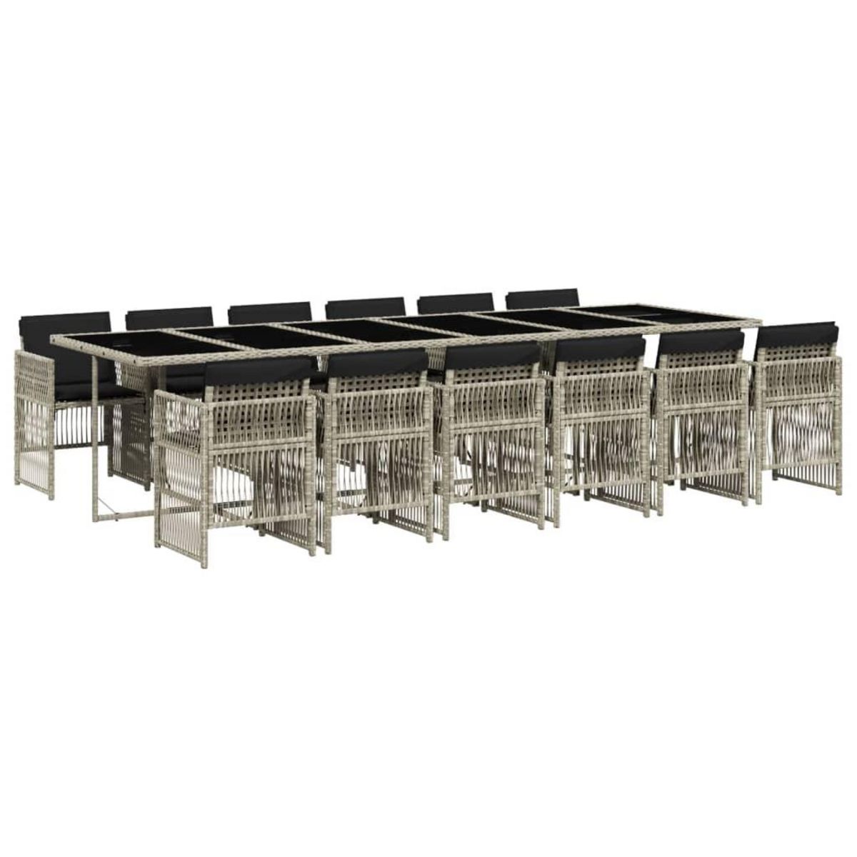 VIDAXL Ensemble a manger de jardin et coussins 13 pcs gris clair rotin