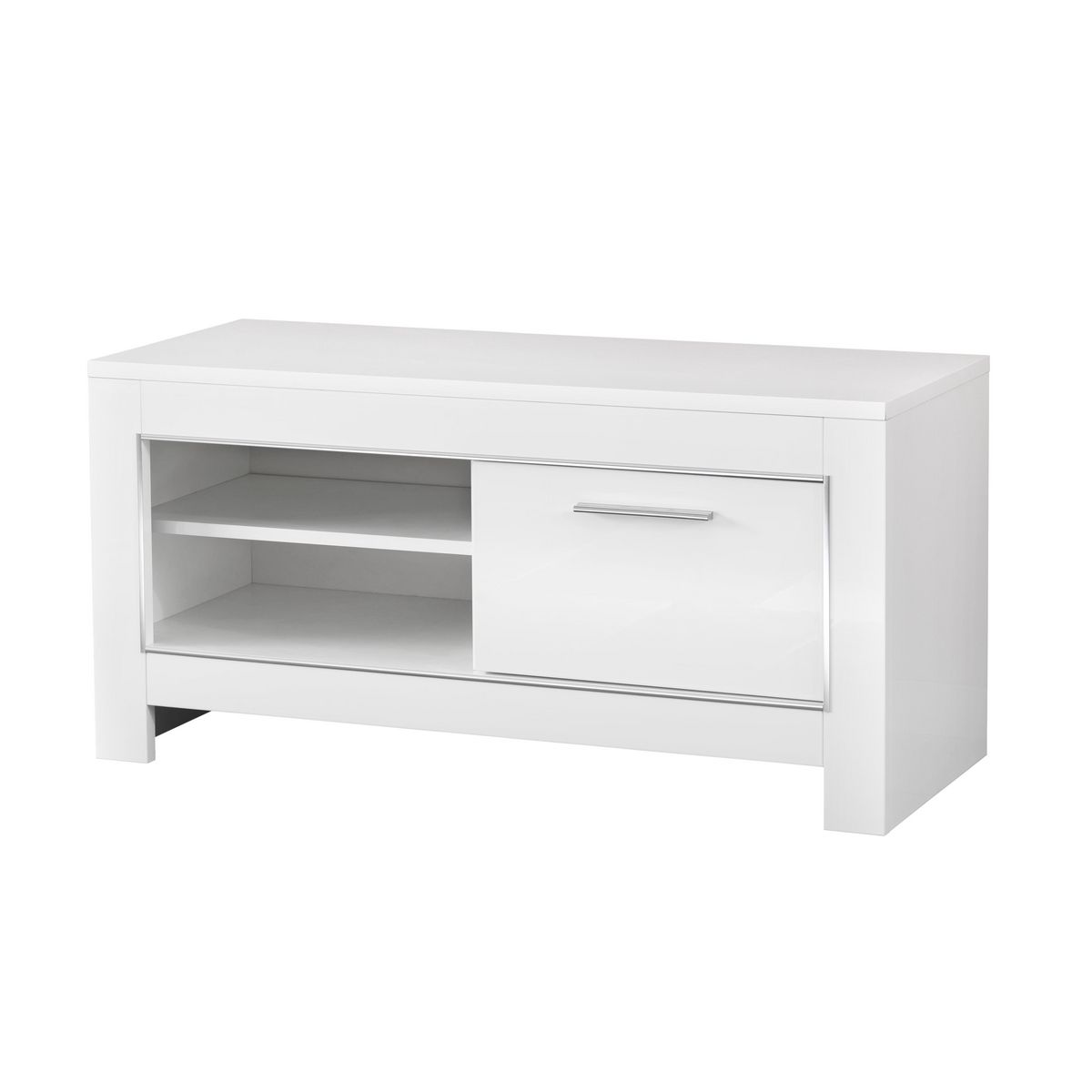 Meuble TV moderne 1 niche 1 porte laqué brillant L112 cm
