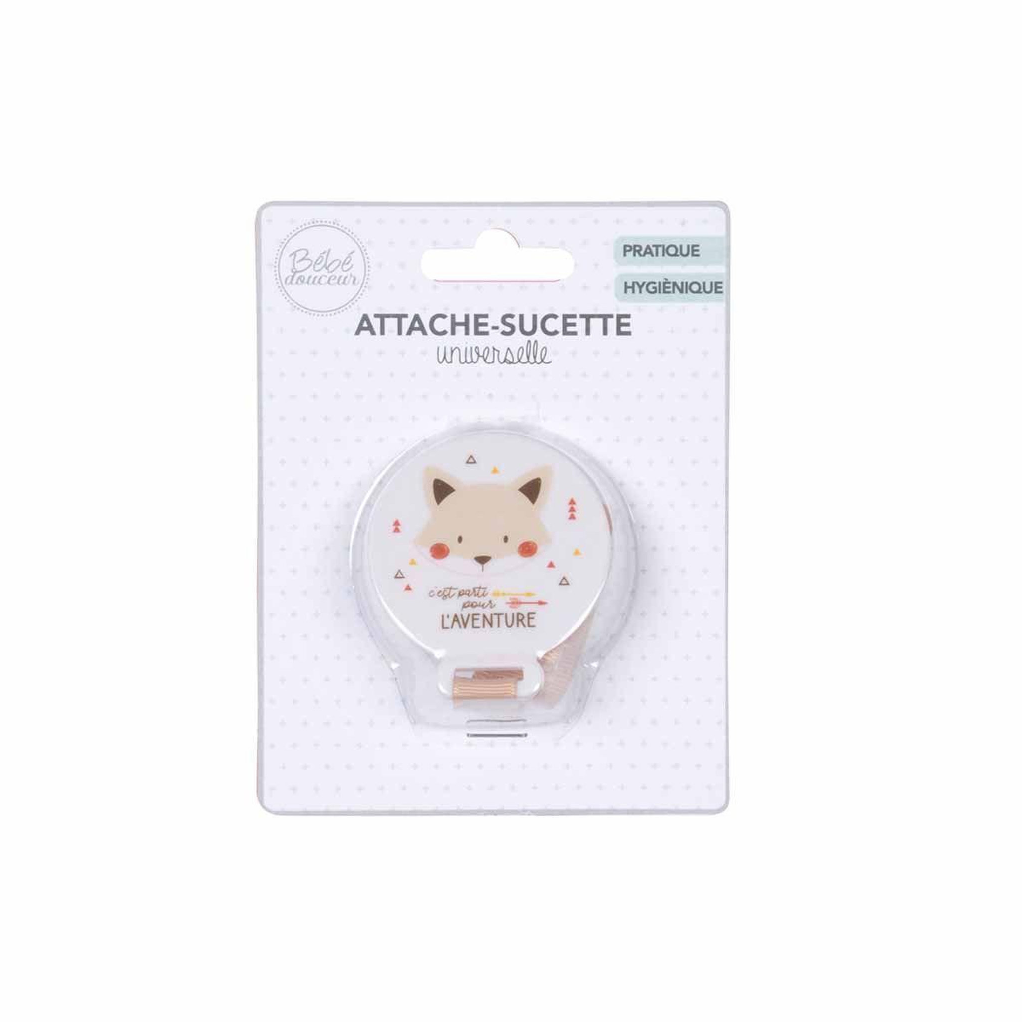 Voir la diapositive 2 : BEBE DOUCEUR Attache sucette universelle  renard  blanc & beige