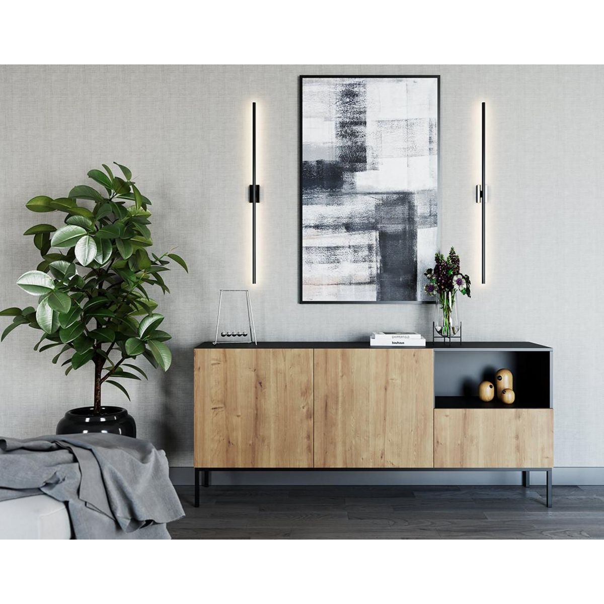 BEST MOBILIER Felicia - buffet bas - effet bois et noir - 2 portes, 1 tiroir et 1 niche - 180 cm