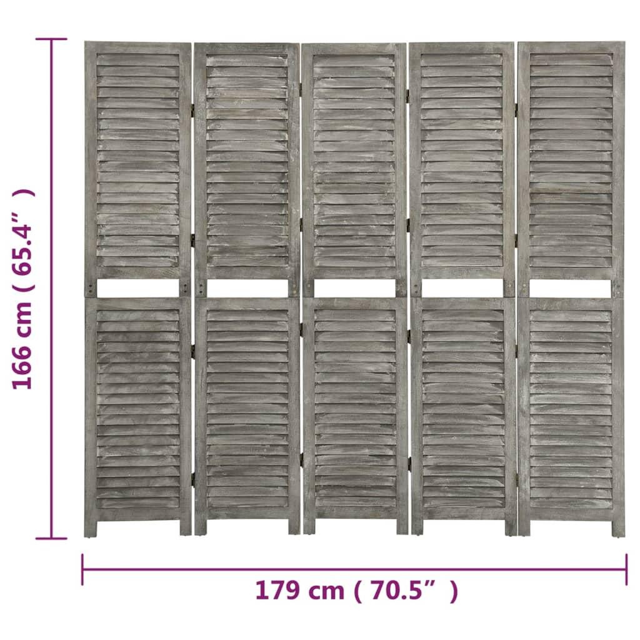 Voir la diapositive 6 : VIDAXL Cloison de separation 5 panneaux Gris 179x166 cm Bois solide