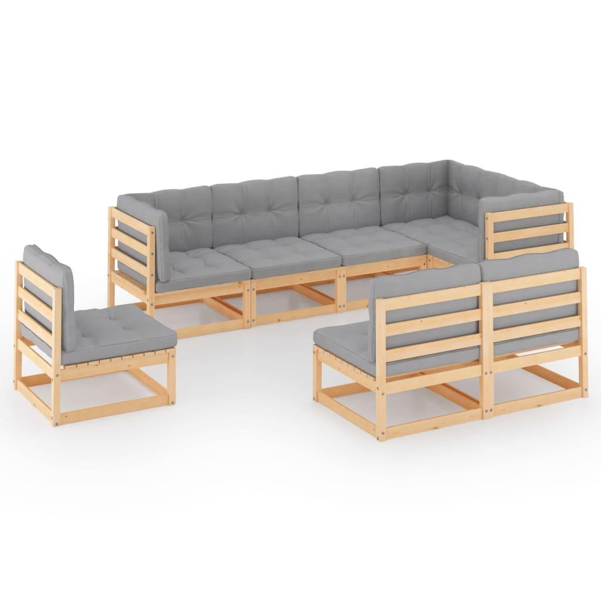 Voir la diapositive 2 : VIDAXL Salon de jardin 8 pcs avec coussins Bois de pin massif