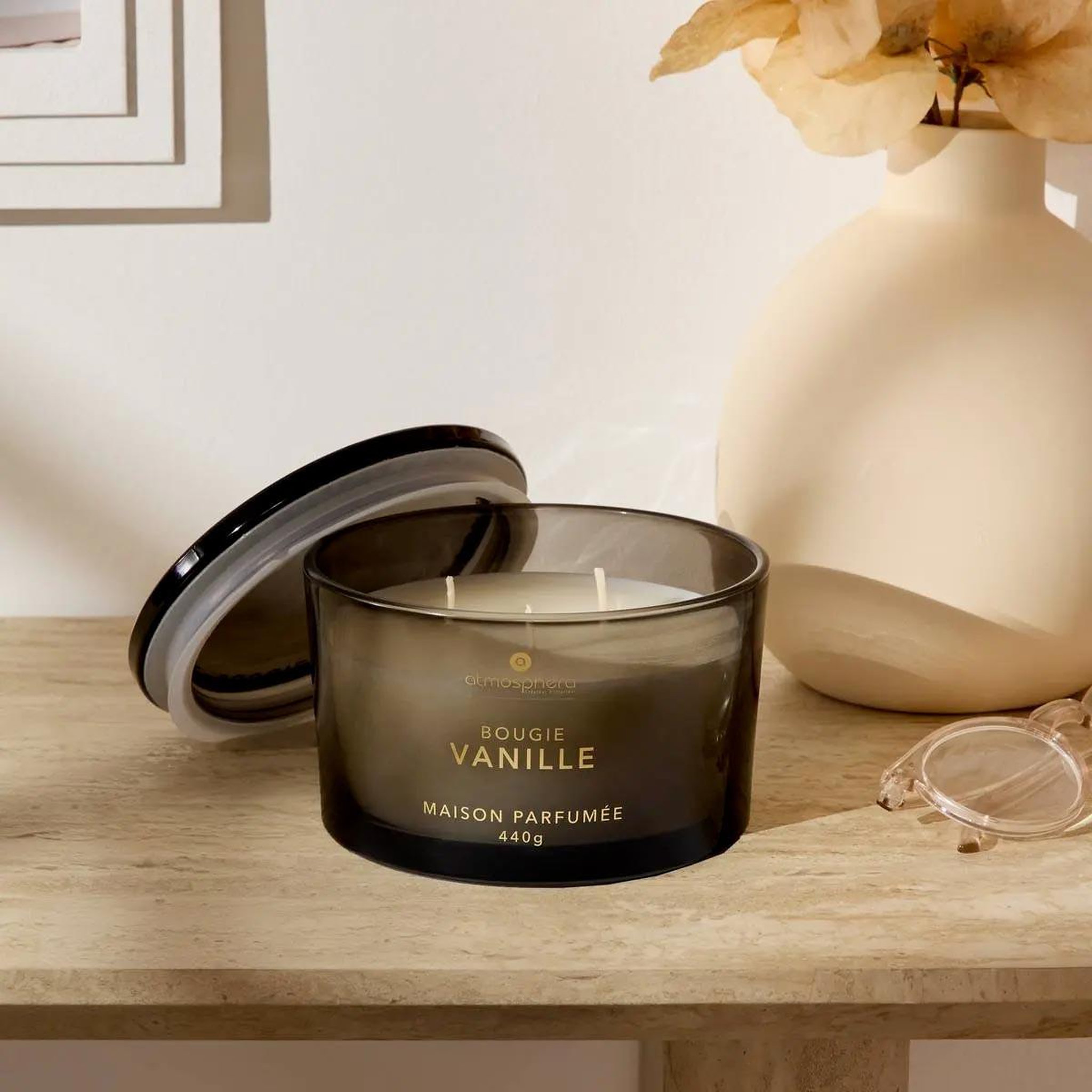 Voir la diapositive 3 : ATMOSPHERA Bougie parfumée en verre  glowy  440g vanille
