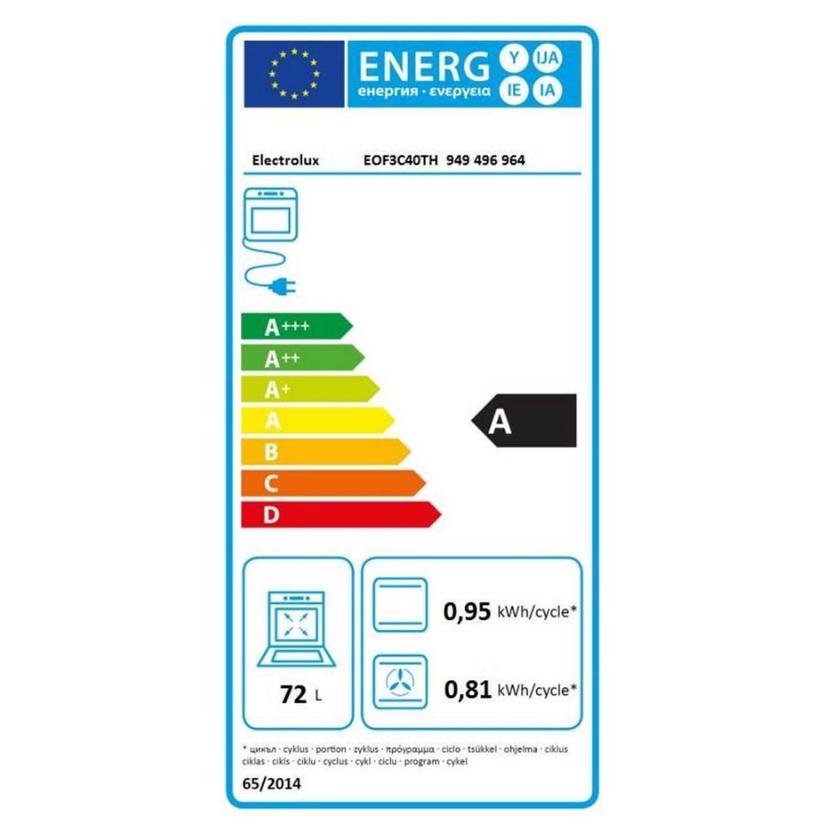 ELECTROLUX Four intégrable multifonction 72l 60cm a catalyse noir - EOF3C40TH