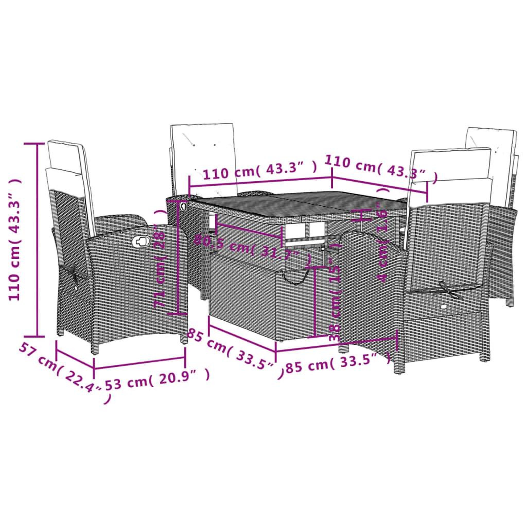 Voir la diapositive 6 : VIDAXL Ensemble a manger de jardin 5 pcs coussins gris resine tressee
