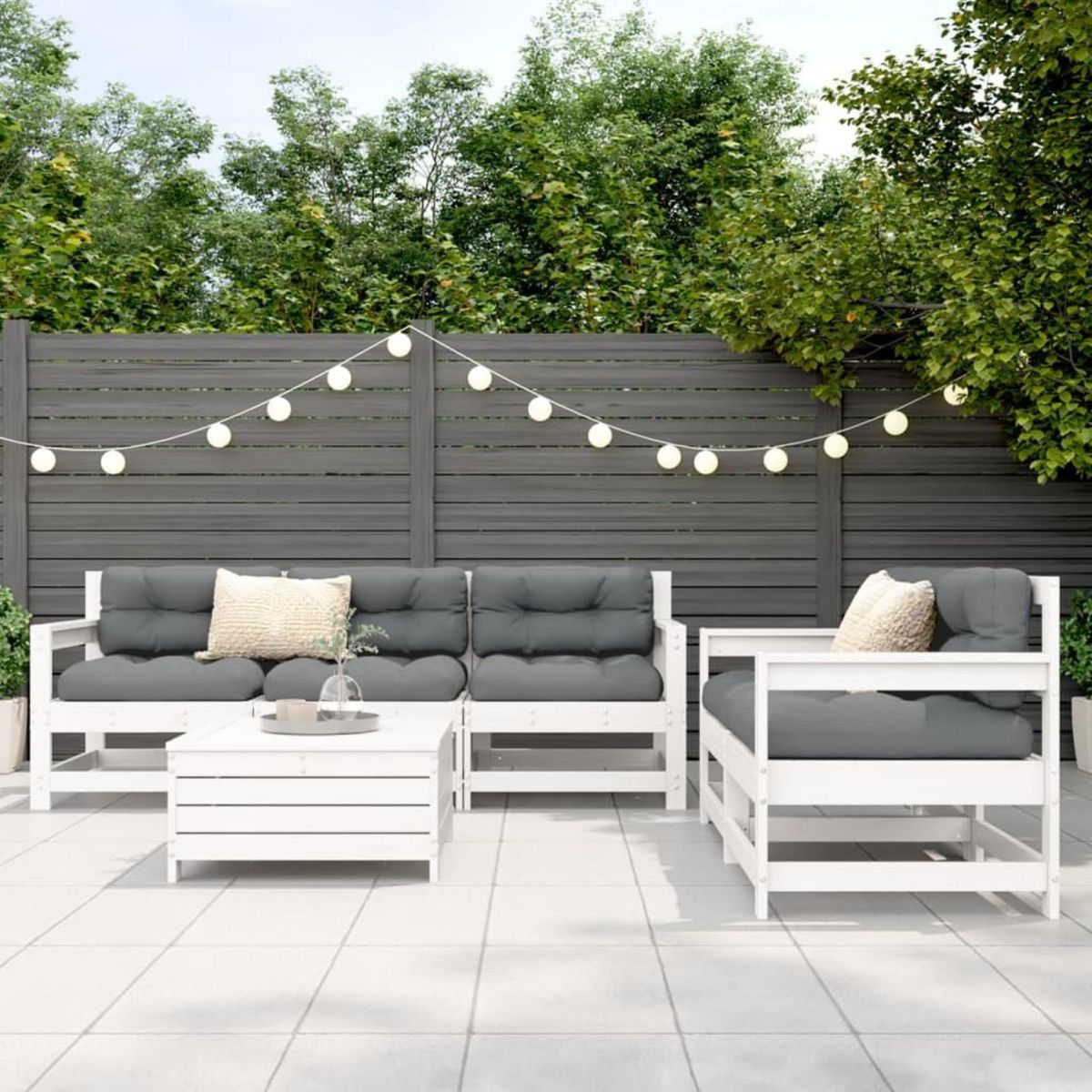 VIDAXL Salon de jardin 6 pcs blanc bois de pin massif