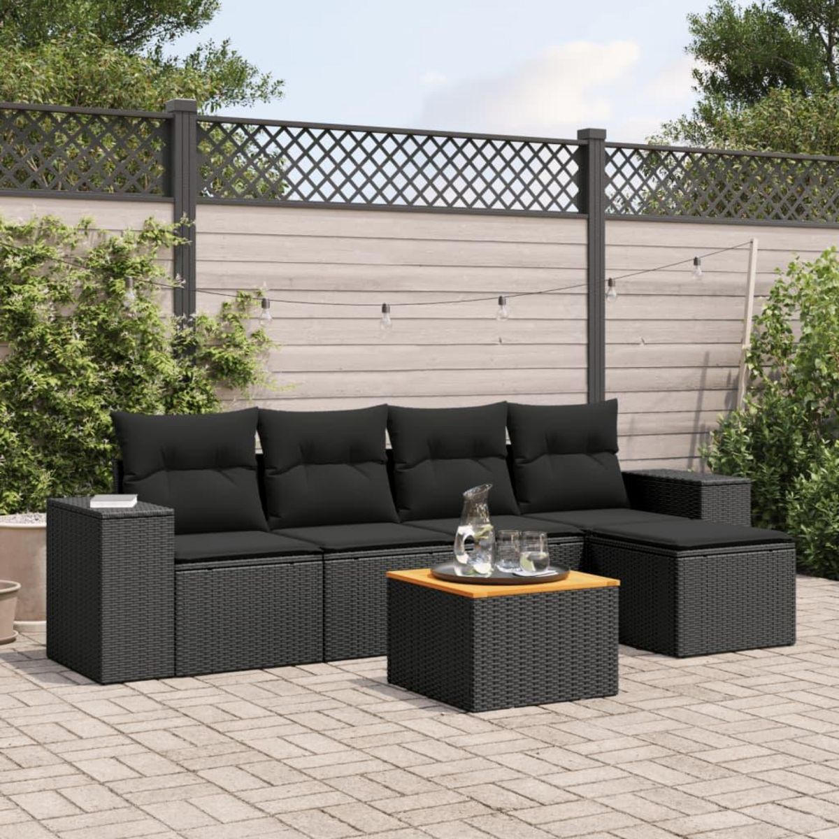 VIDAXL Salon de jardin 6 pcs avec coussins noir resine tressee