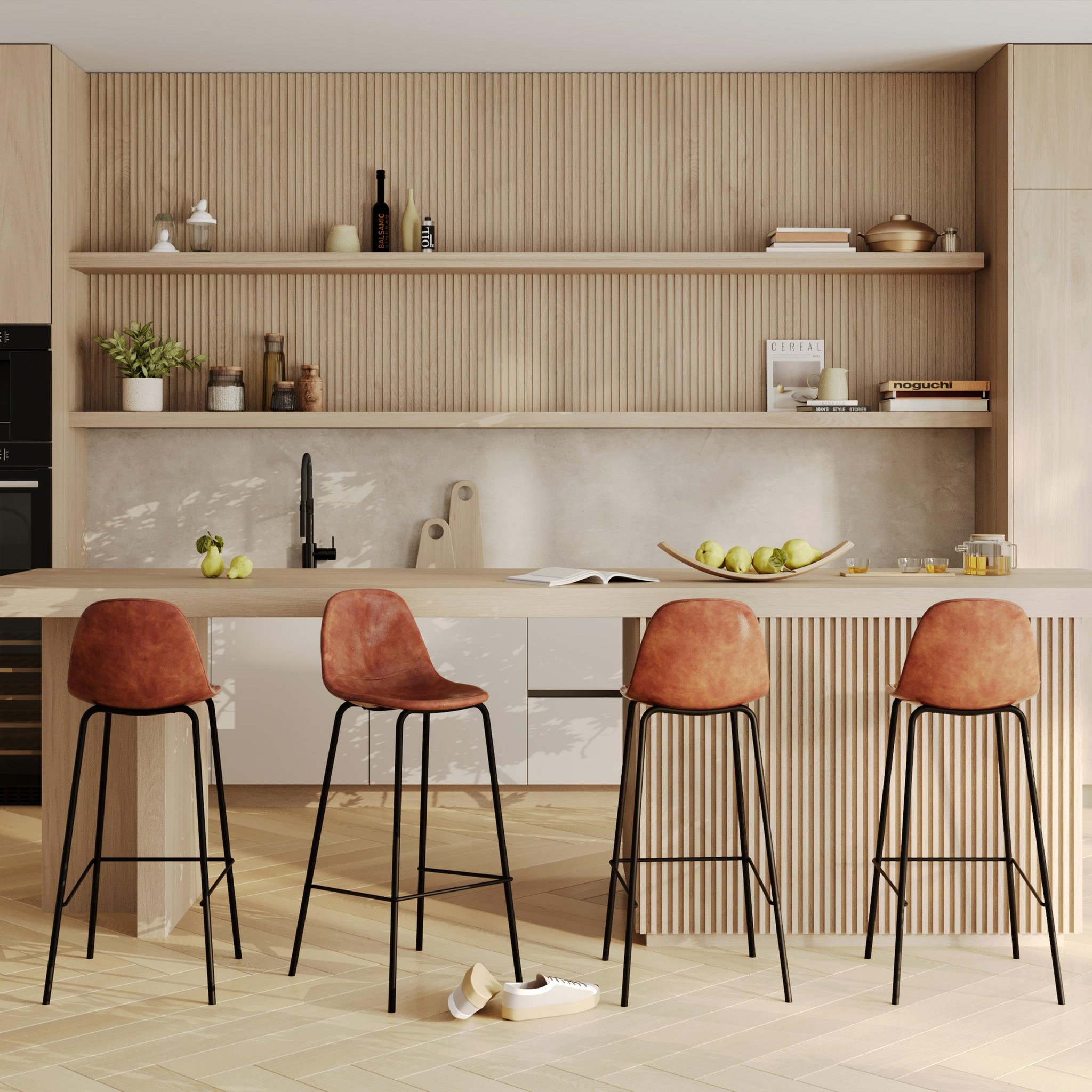 Voir la diapositive 6 : MAISON PAVANE Lot de 2 chaises de bar 75 cm en cuir synthétique camel-henrik