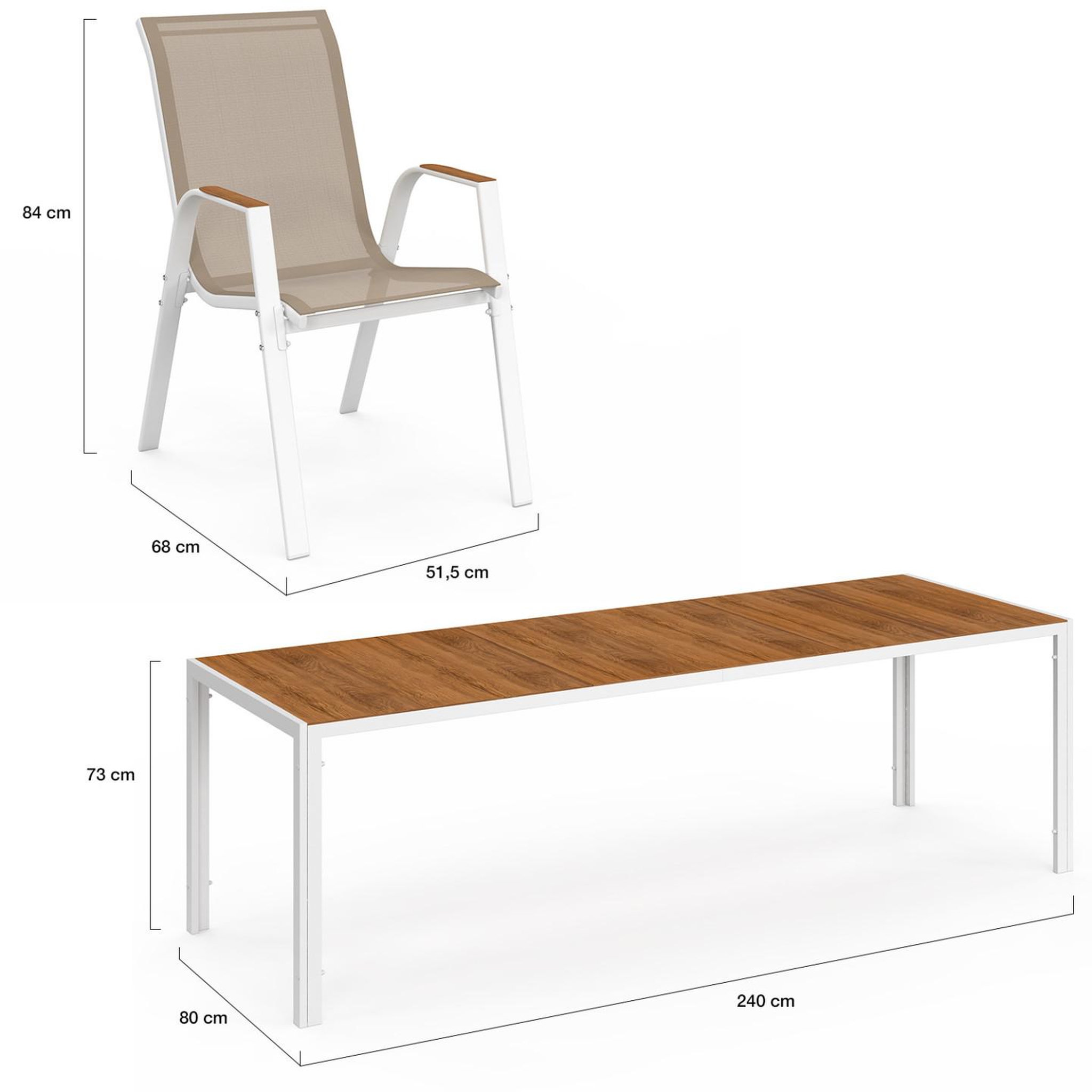 Voir la diapositive 5 : ID MARKET Salon de jardin noumea table 240 cm plateau verre trempé effet bois et 10 chaises empilables blanc et bois
