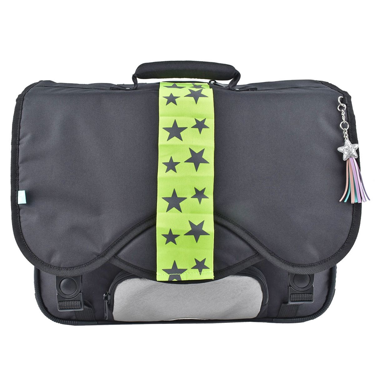 AUCHAN Cartable 41 cm CM1/CM2 noir pochette grise argentée