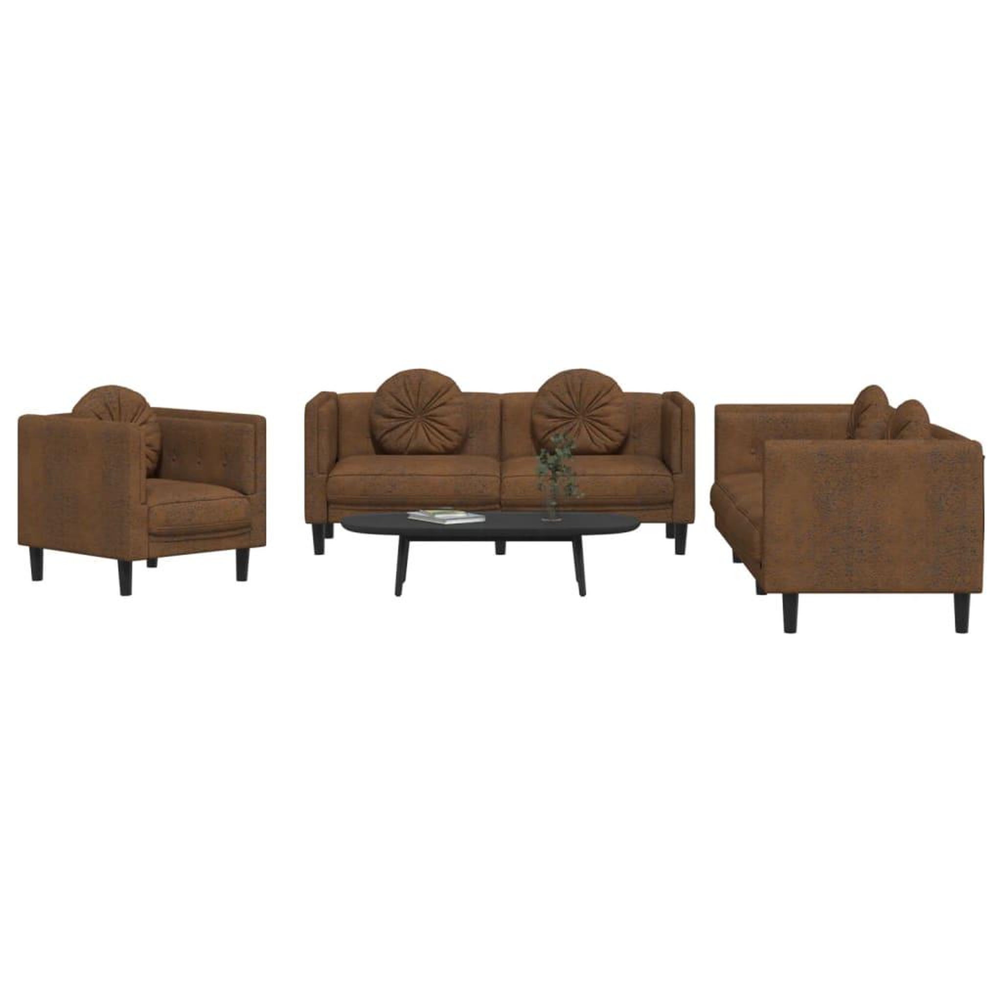 Voir la diapositive 1 : VIDAXL Ensemble de canapes 3 pcs avec coussins marron velours