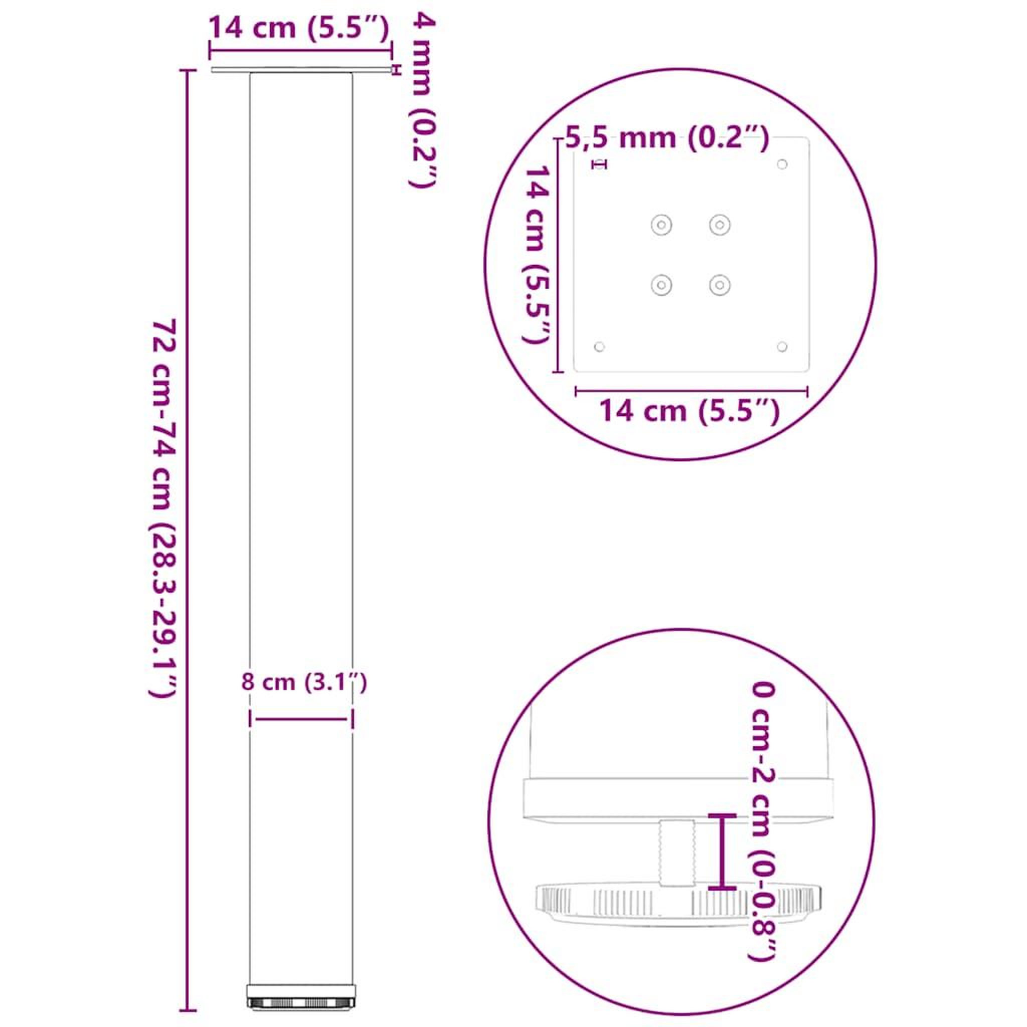 Voir la diapositive 6 : VIDAXL Pieds de table basse 4 pcs blanc 72-74 cm acier