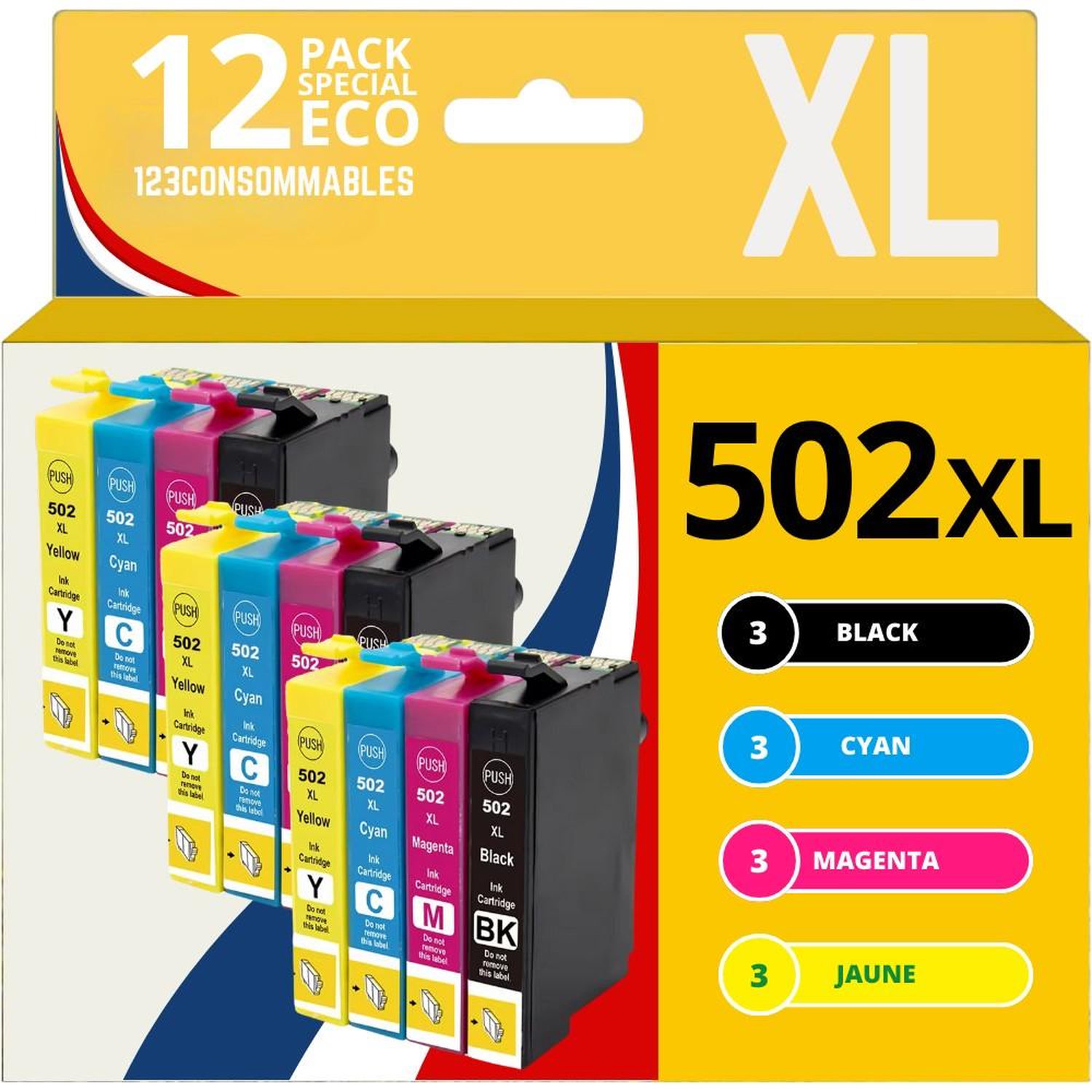 123CONSOMMABLES 502XL Cartouche d'encre Compatible pour Epson 502 pour Epson Expression Home XP 5100 XP5100 XP 5105 XP 5150 XP 5155 Workforce WF 2860 WF 2865 WF 2880 WF 2885 4 pack Neuf - vue 6