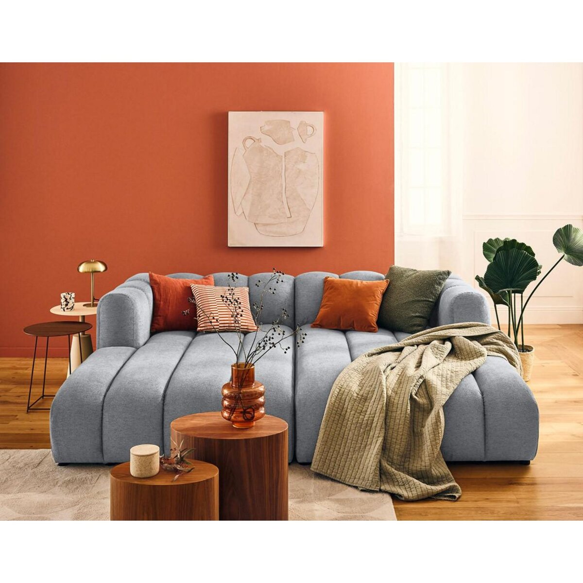 LISA DESIGN Debbie - canapé modulable droit 3 places avec double méridienne - assise profonde - en tissu texturé