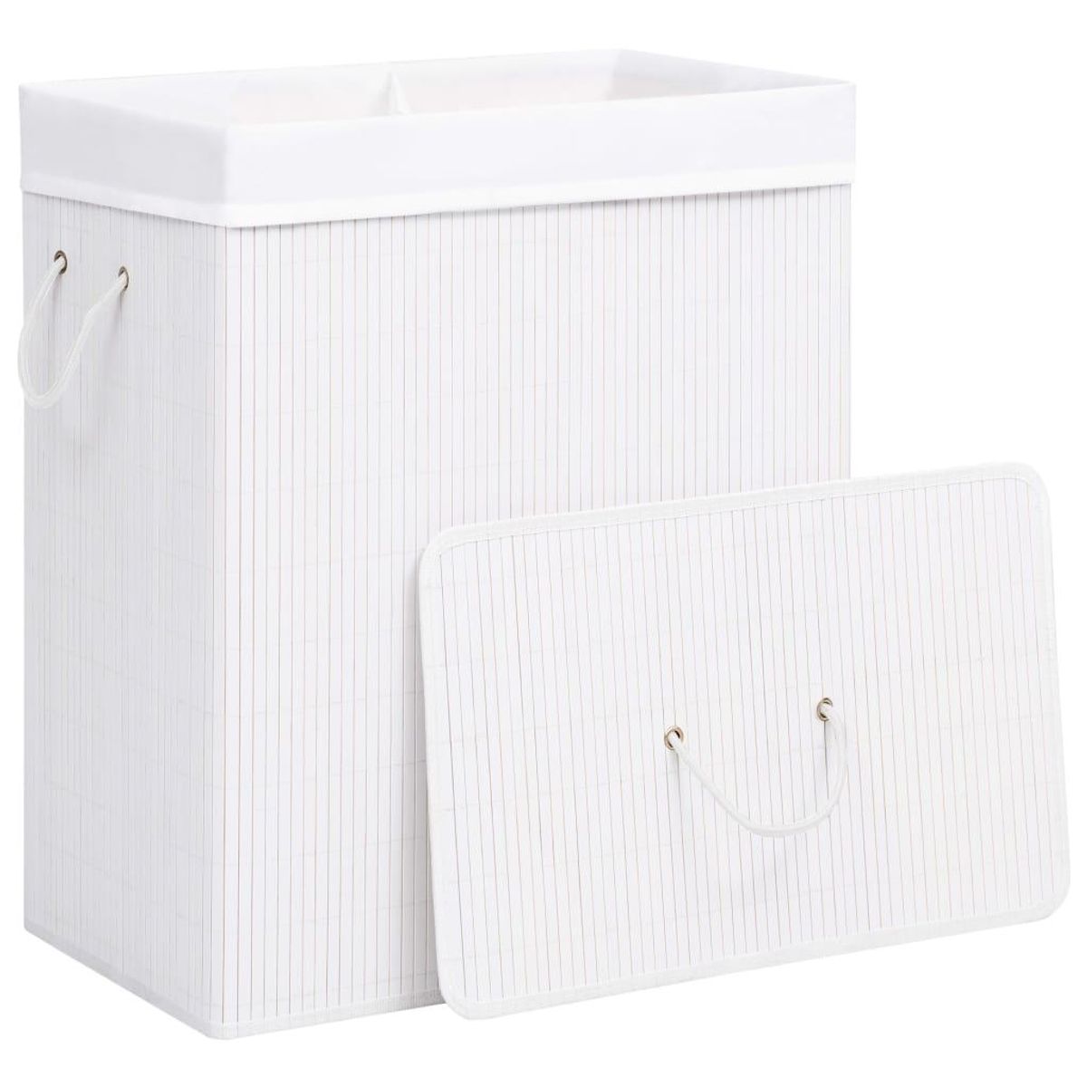 VIDAXL Panier a linge avec 2 sections bambou blanc 100 L