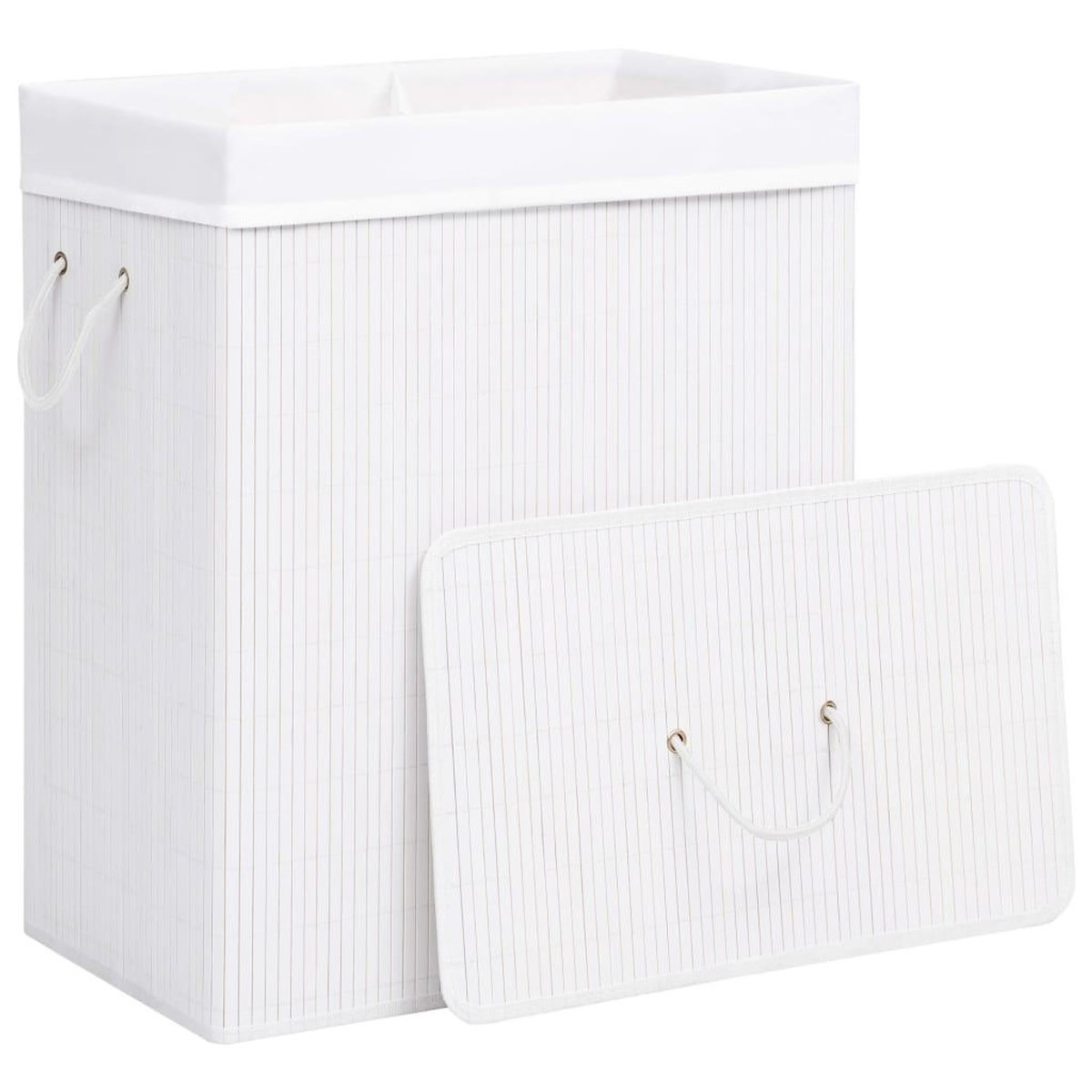 VIDAXL Panier a linge avec 2 sections bambou blanc 100 L