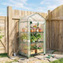 Voir la diapositive 2 : OUTSUNNY Mini serre de jardin 3 étagères porte enroulable 4 roulettes PE transparent