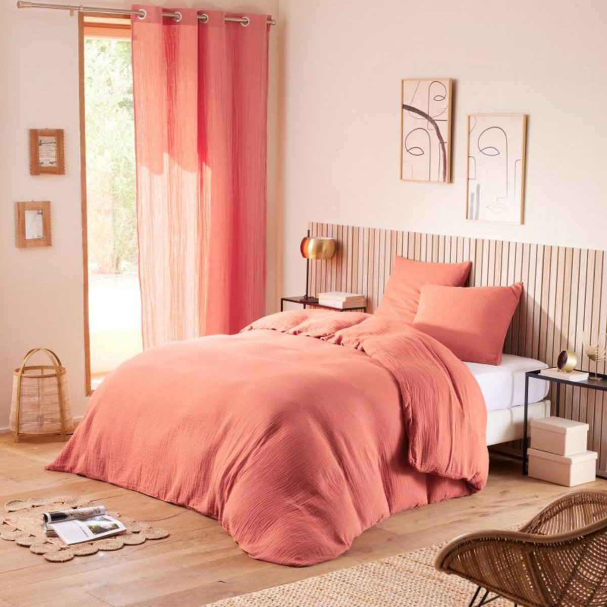 COTON PUR Parure de draps 4 pièces  Noah  Gaze de Coton pour lit 2 Places 160 cm