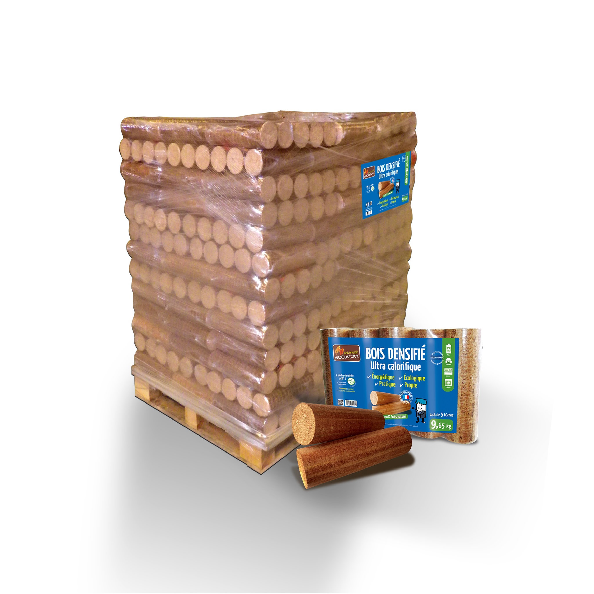 Voir la diapositive 2 : WOODSTOCK 1 Palette de bois densifié - 104 packs de 5 bûches  