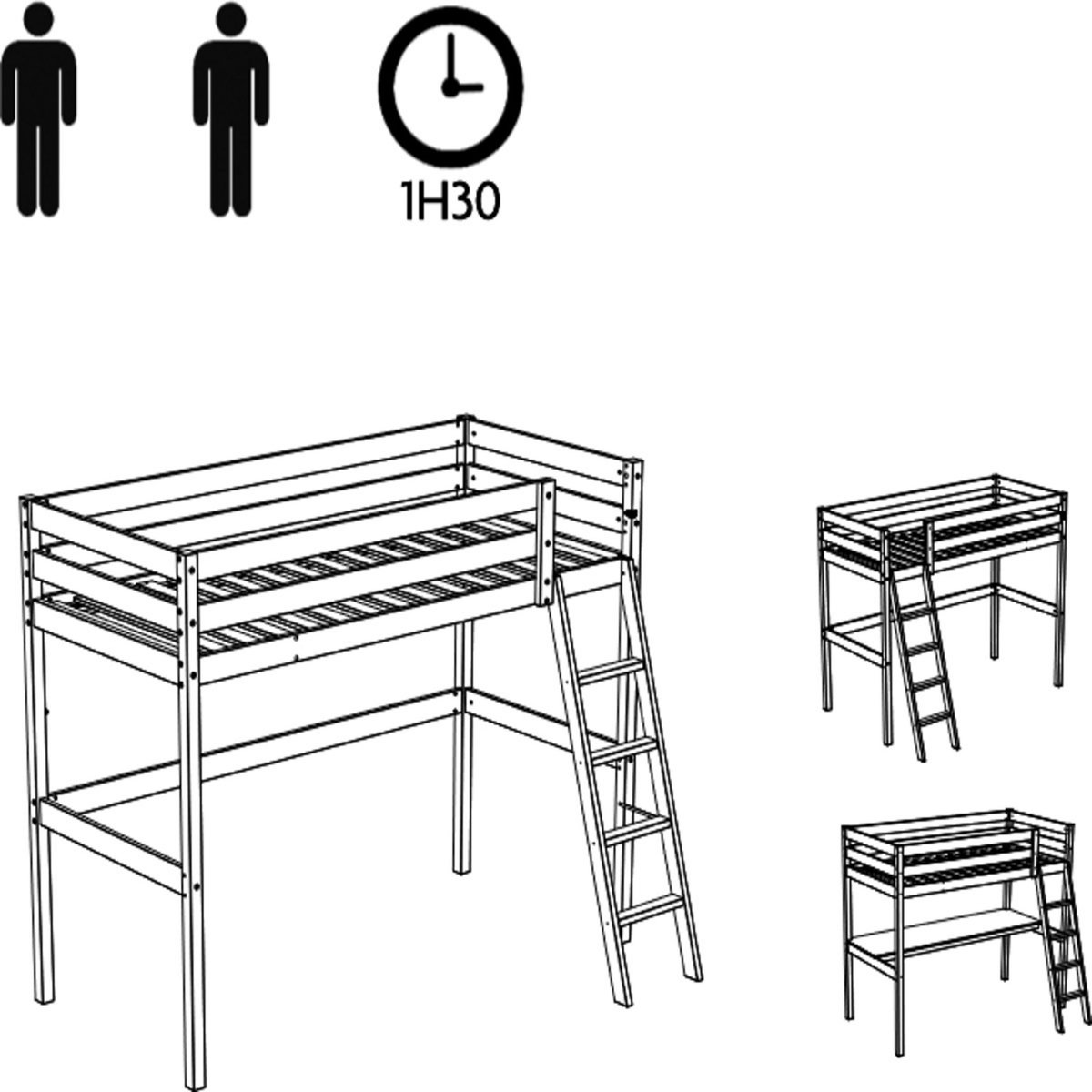 Lit Mezzanine ASTRID 90X190 cm + bureau 